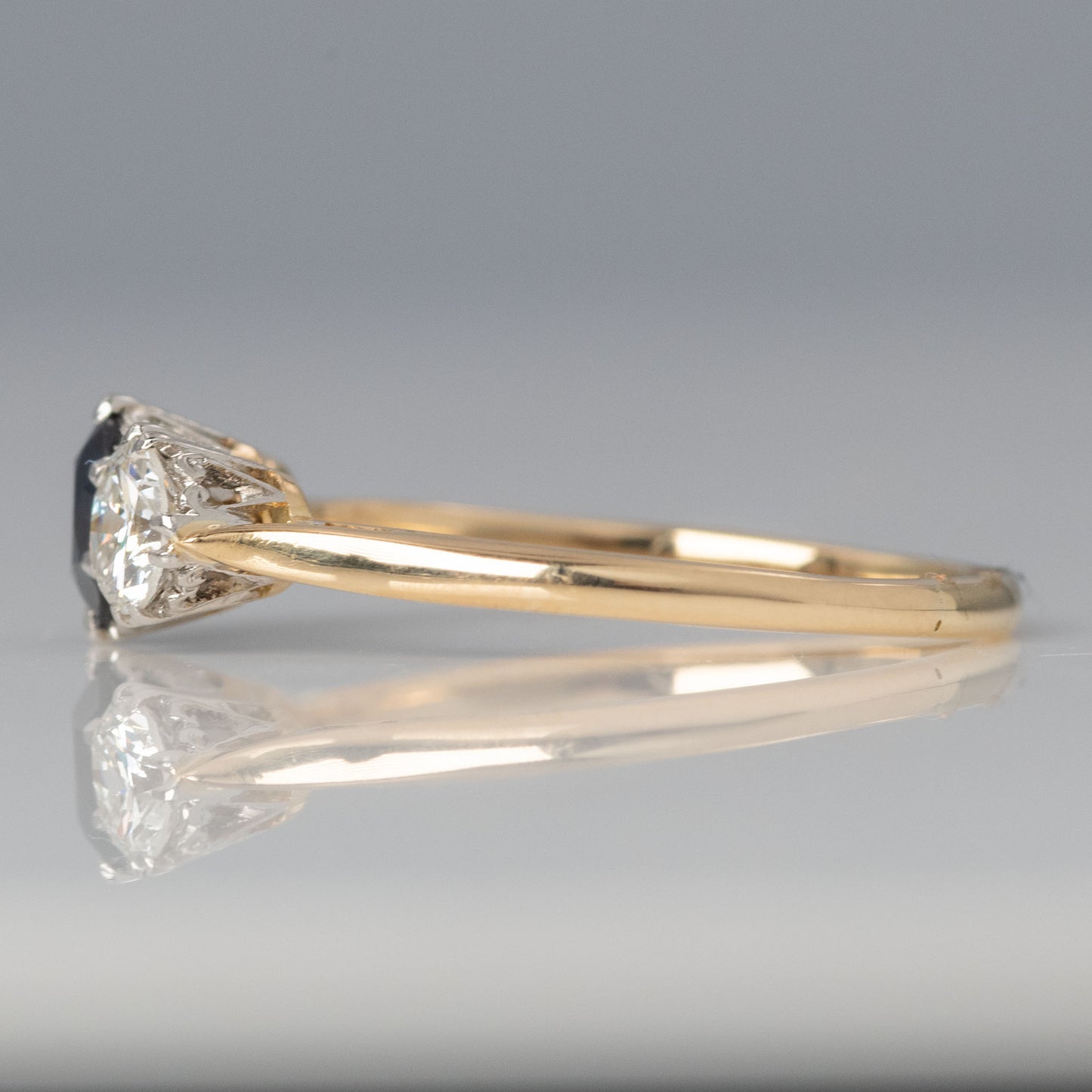 Art Deco 18ct Yellow Gold Sapphire and Diamond Three Stone Ring - Friar House