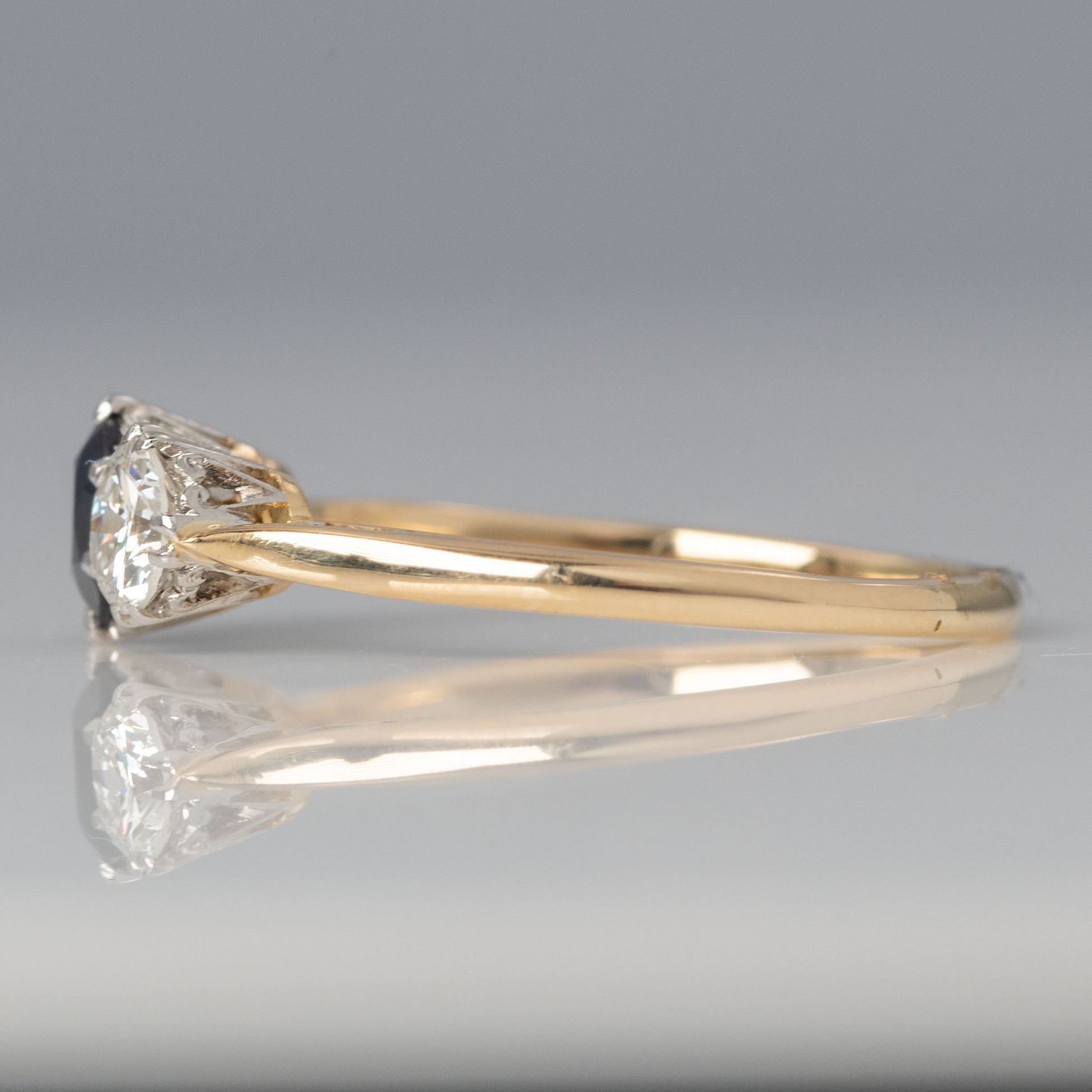 Art Deco 18ct Yellow Gold Sapphire and Diamond Three Stone Ring - Friar House