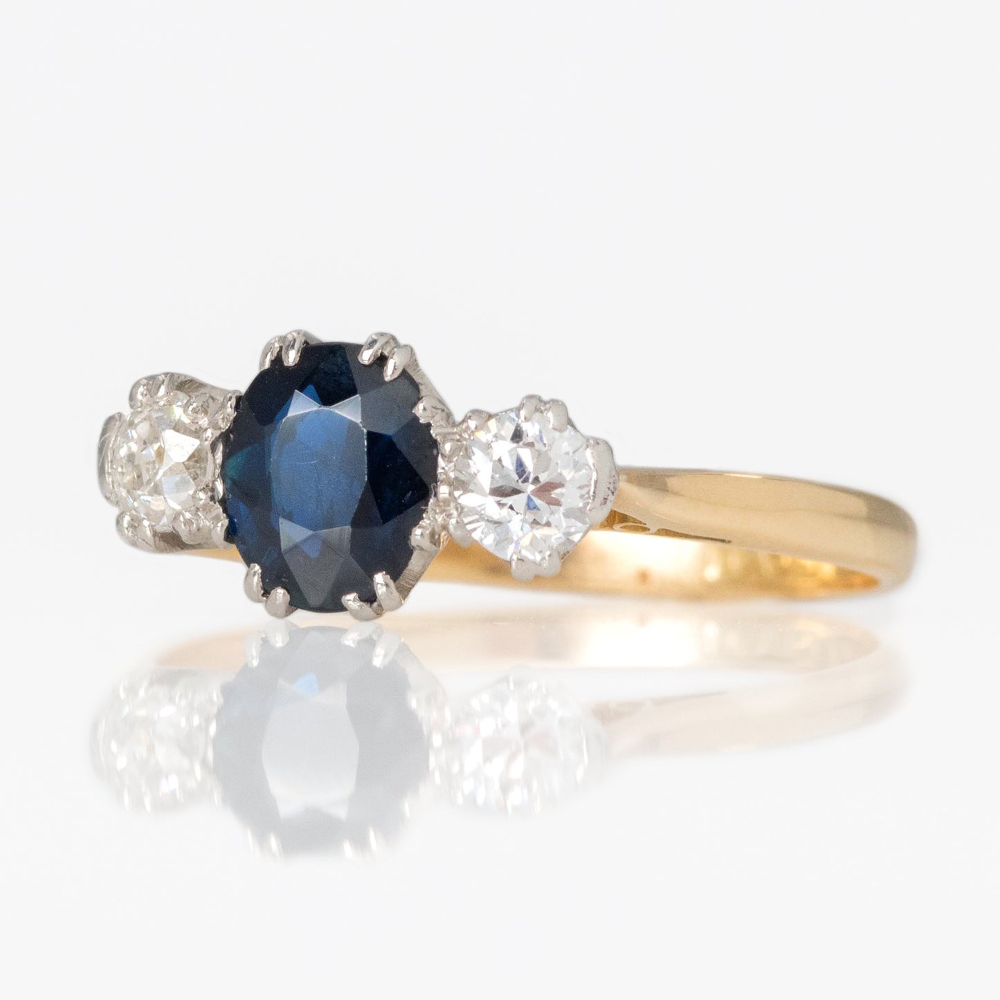 Art Deco 18ct Yellow Gold Sapphire and Diamond Three Stone Ring - Friar House