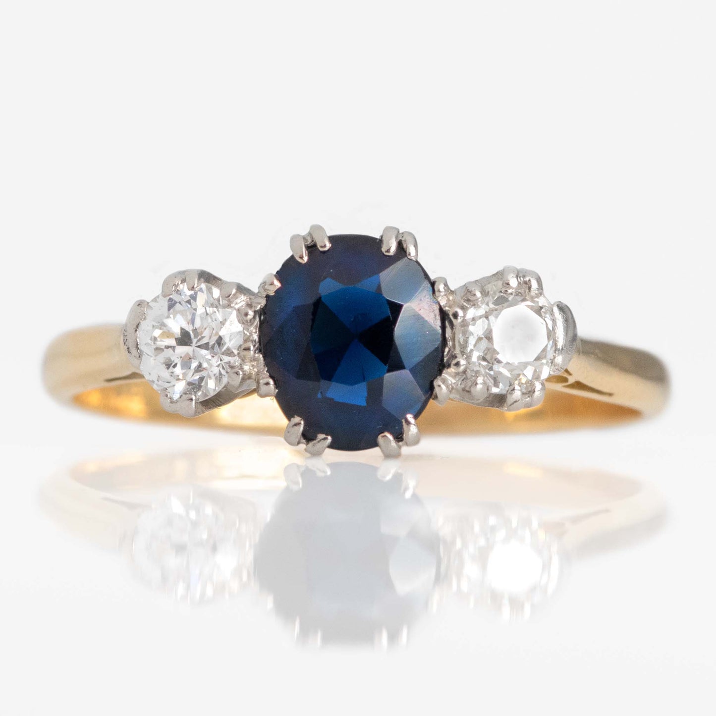Art Deco 18ct Yellow Gold Sapphire and Diamond Three Stone Ring - Friar House