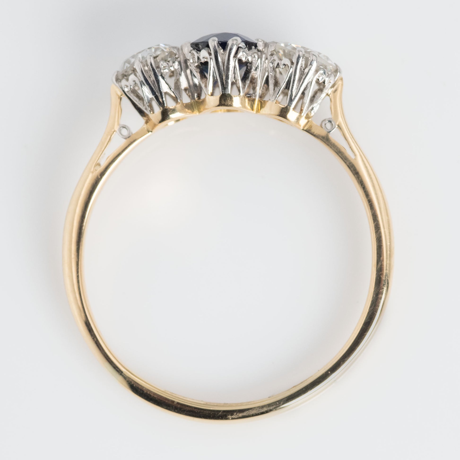 Art Deco 18ct Yellow Gold Sapphire and Diamond Three Stone Ring - Friar House