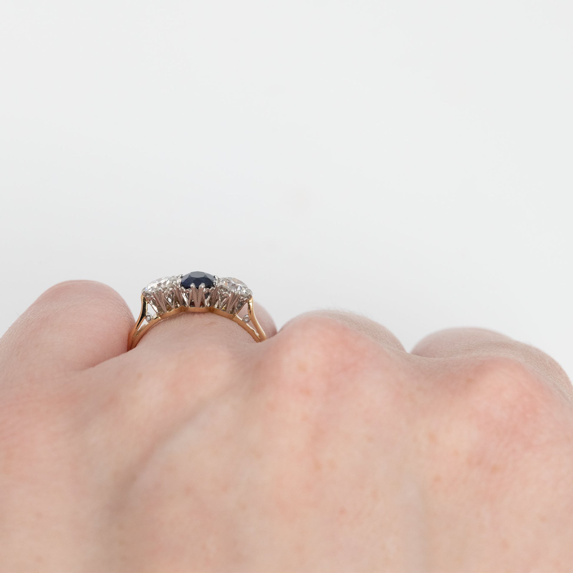 Art Deco 18ct Yellow Gold Sapphire and Diamond Three Stone Ring - Friar House