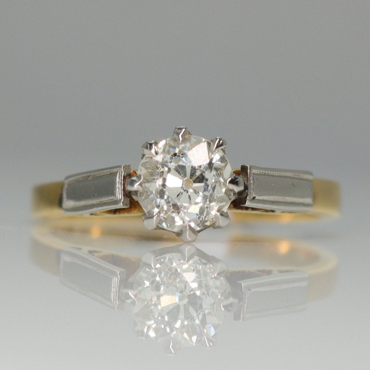 Art Deco 18ct Yellow Gold and Platinum Diamond Solitaire Engagement Ring - Friar House