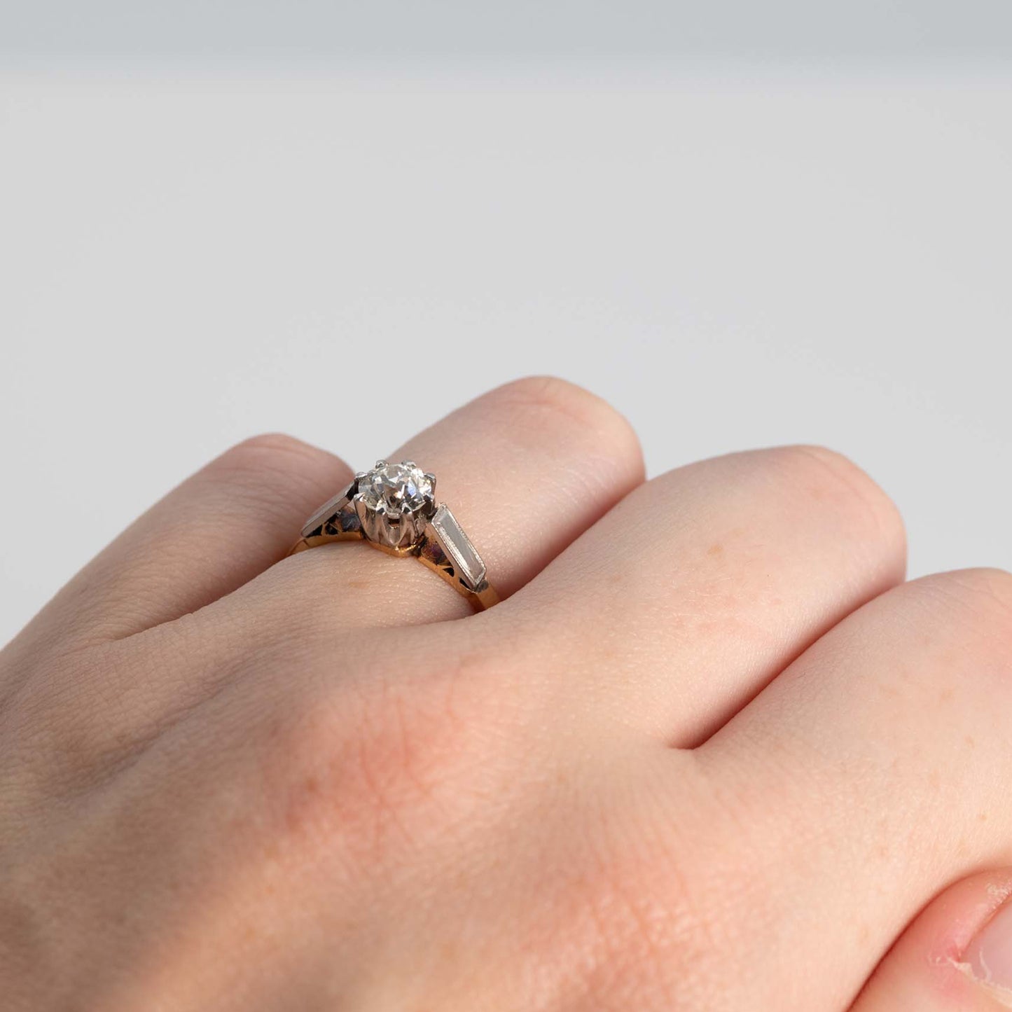 Art Deco 18ct Yellow Gold and Platinum Diamond Solitaire Engagement Ring - Friar House