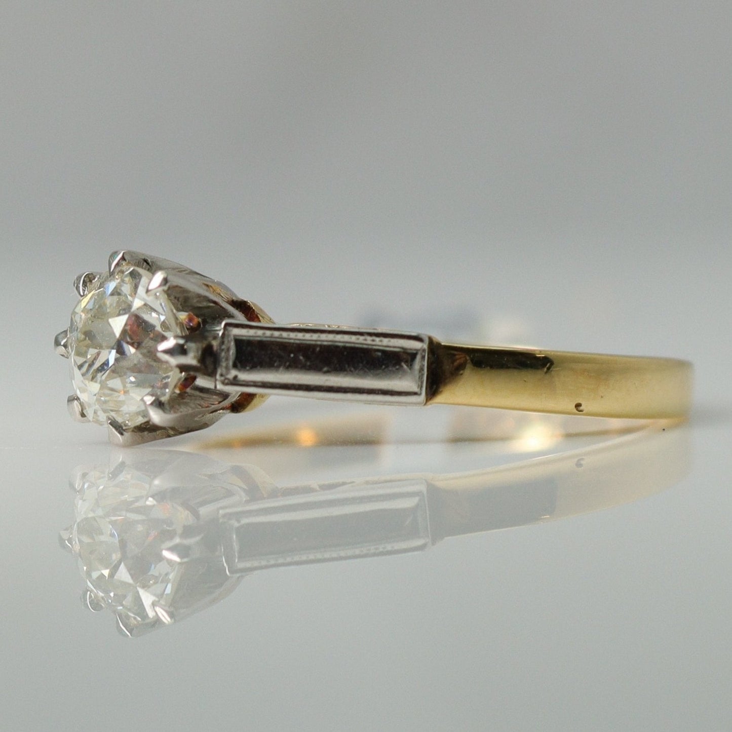 Art Deco 18ct Yellow Gold and Platinum Diamond Solitaire Engagement Ring - Friar House
