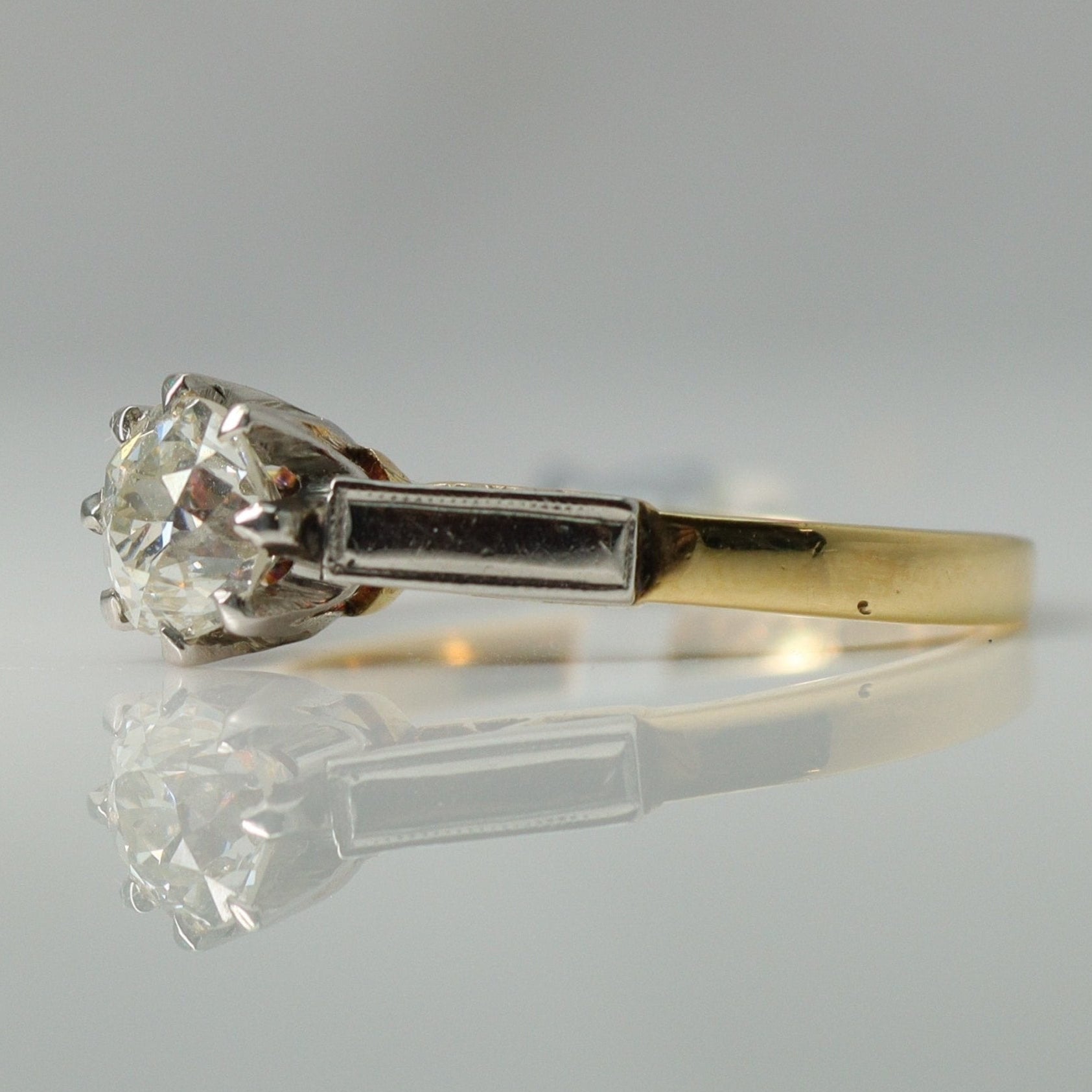 Art Deco 18ct Yellow Gold and Platinum Diamond Solitaire Engagement Ring - Friar House