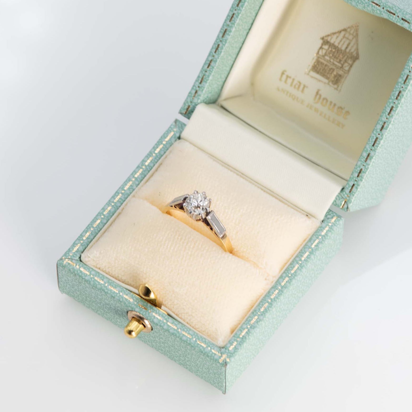 Art Deco 18ct Yellow Gold and Platinum Diamond Solitaire Engagement Ring - Friar House