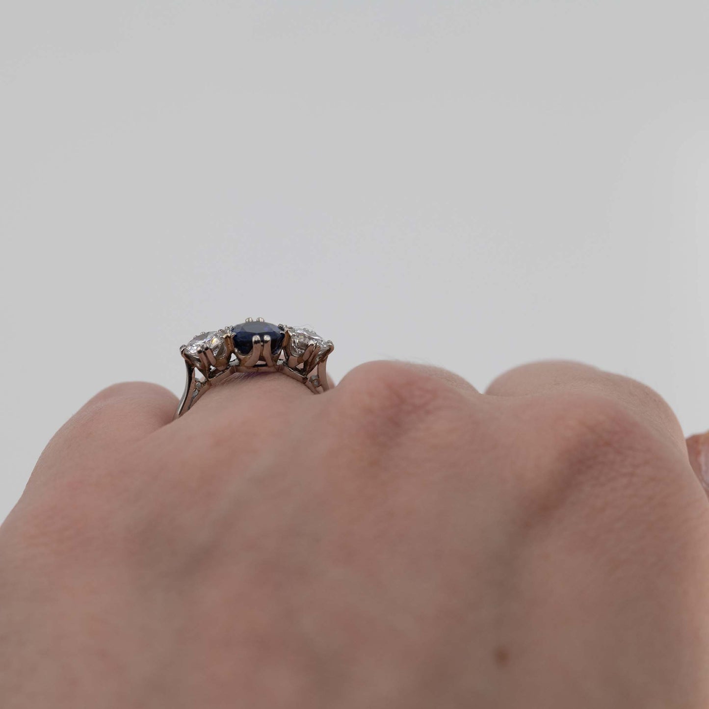 Art Deco 1930's Platinum 1.4 carat Sapphire and Diamond Three Stone Ring - Friar House