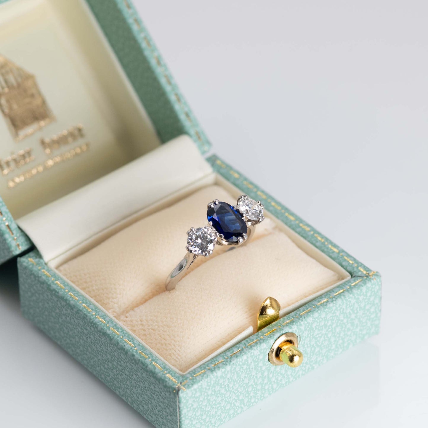 Art Deco 1930's Platinum 1.4 carat Sapphire and Diamond Three Stone Ring - Friar House