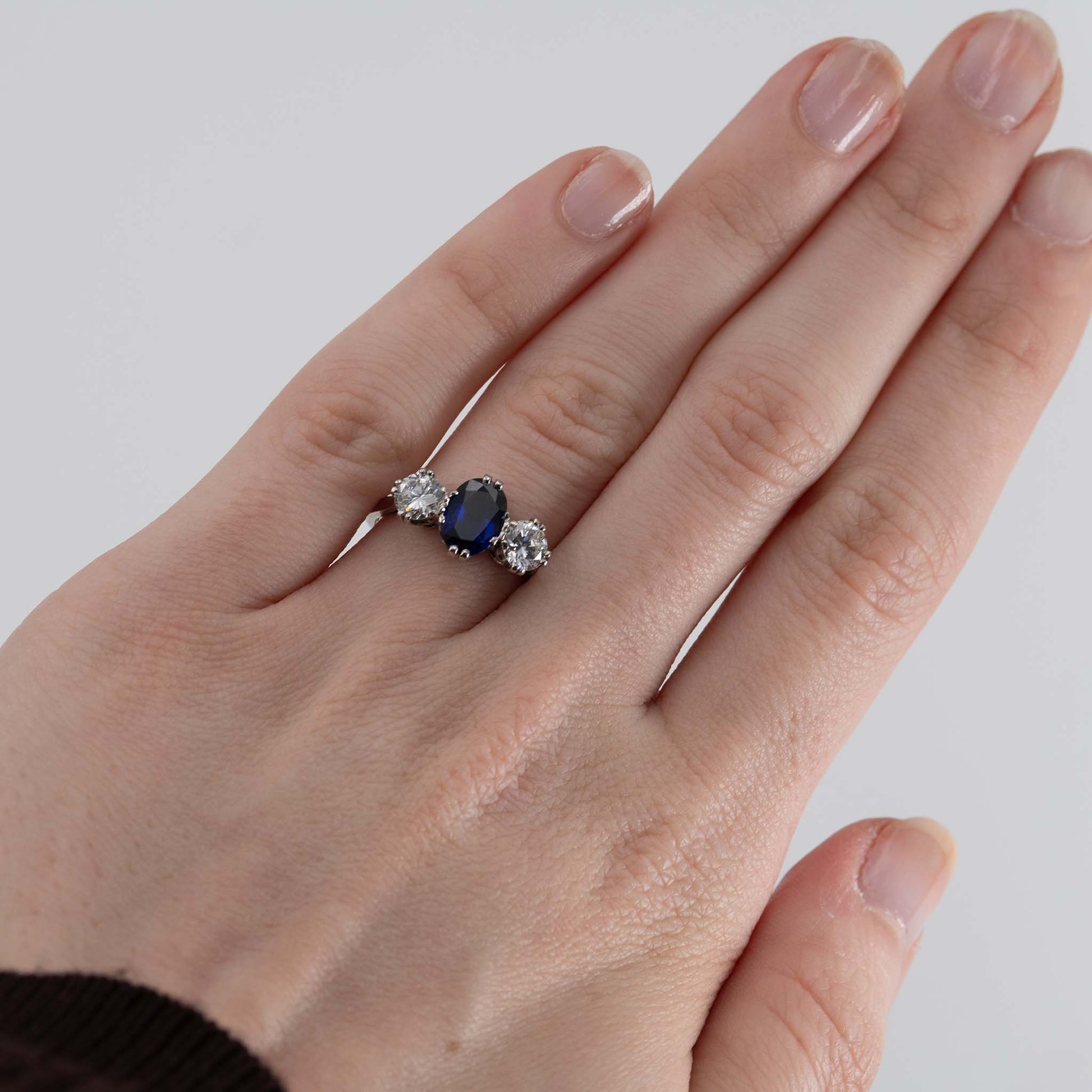 Art Deco 1930's Platinum 1.4 carat Sapphire and Diamond Three Stone Ring - Friar House