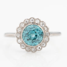 Art Deco Palladium Blue Zircon Cluster Ring - Friar House