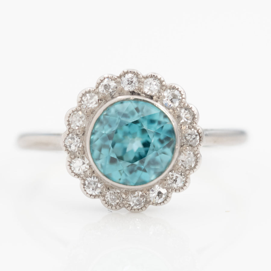 Art Deco Palladium Blue Zircon Cluster Ring - Friar House