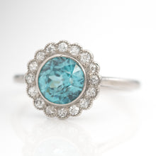 Art Deco Palladium Blue Zircon Cluster Ring - Friar House