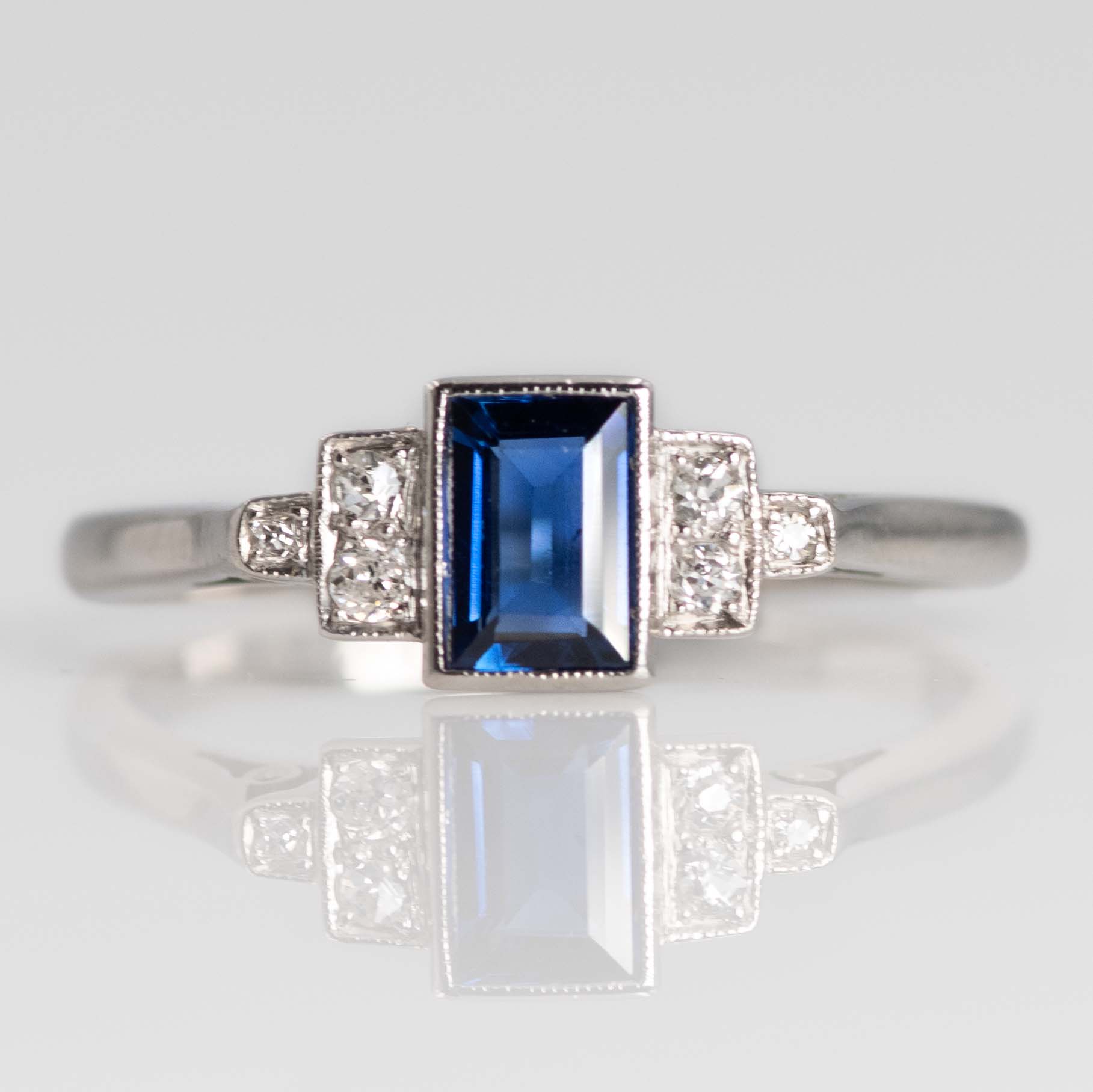 Art Deco Palladium Sapphire Diamond Ring - Friar House