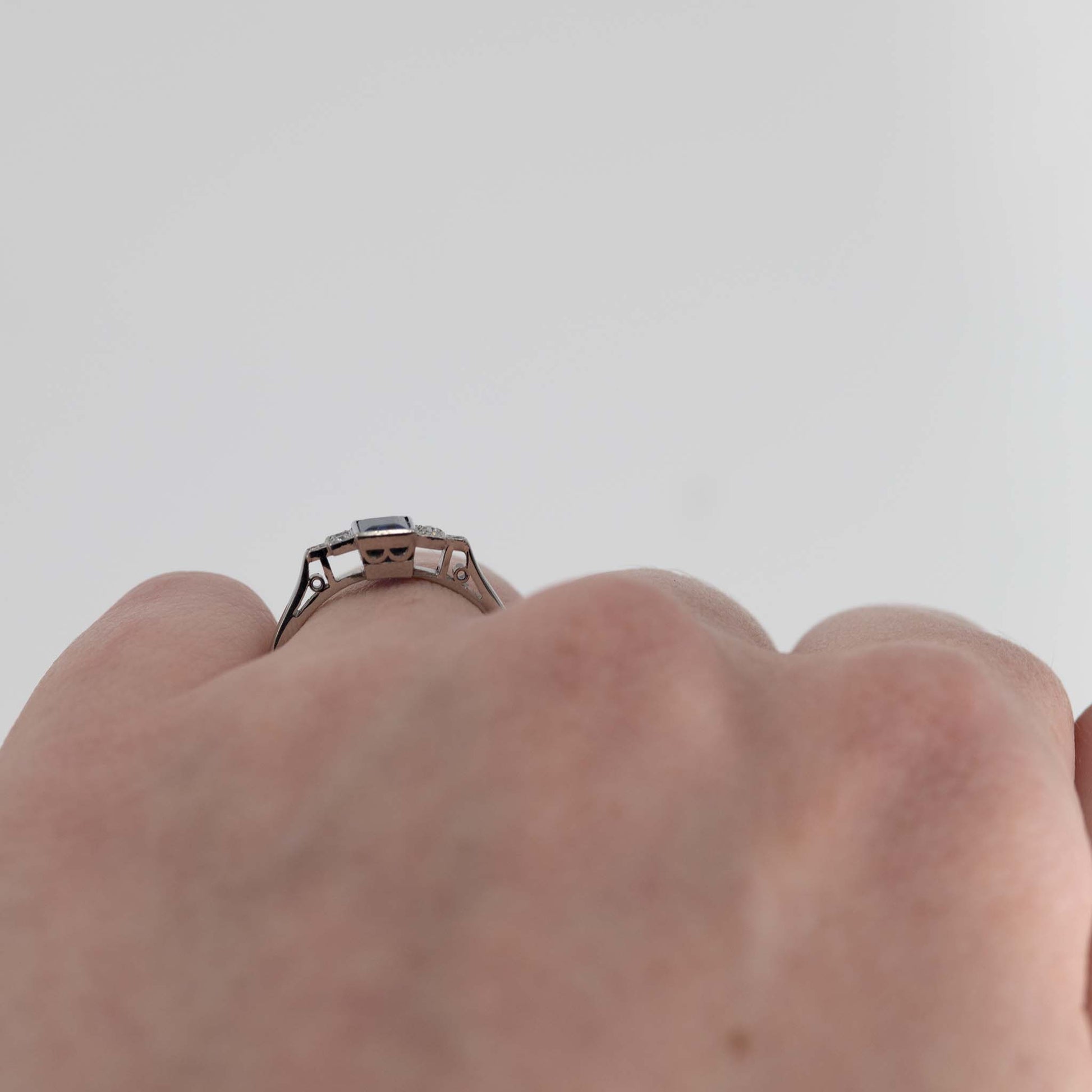 Art Deco Palladium Sapphire Diamond Ring - Friar House