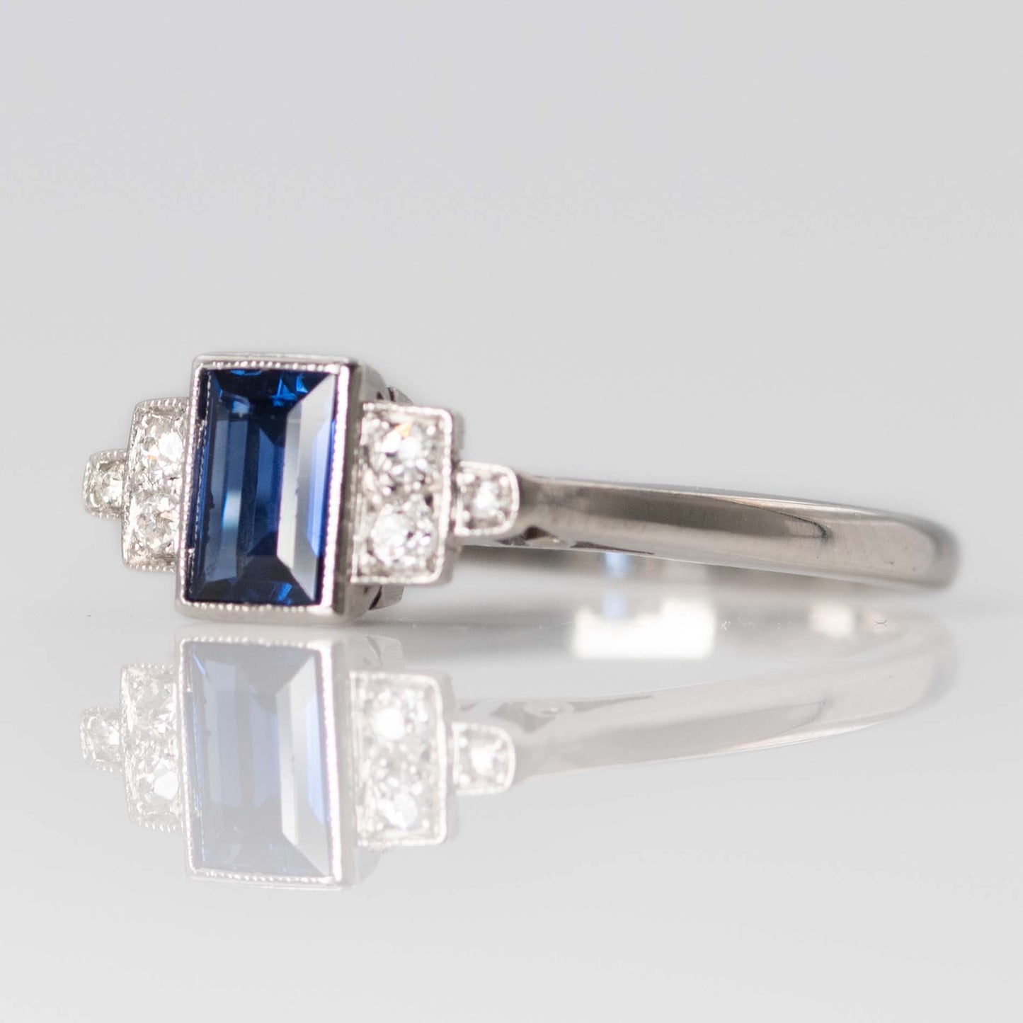 Art Deco Palladium Sapphire Diamond Ring - Friar House