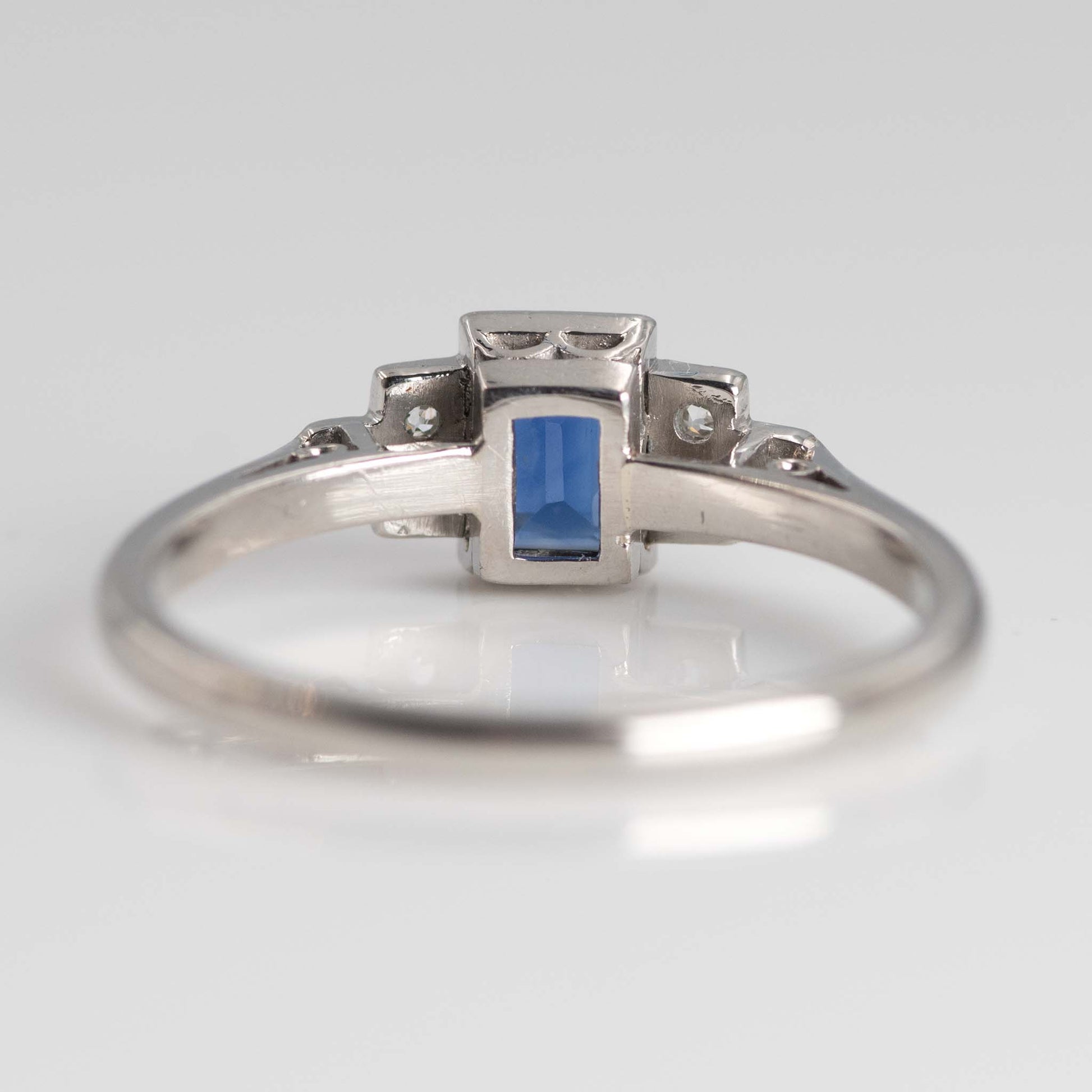Art Deco Palladium Sapphire Diamond Ring - Friar House