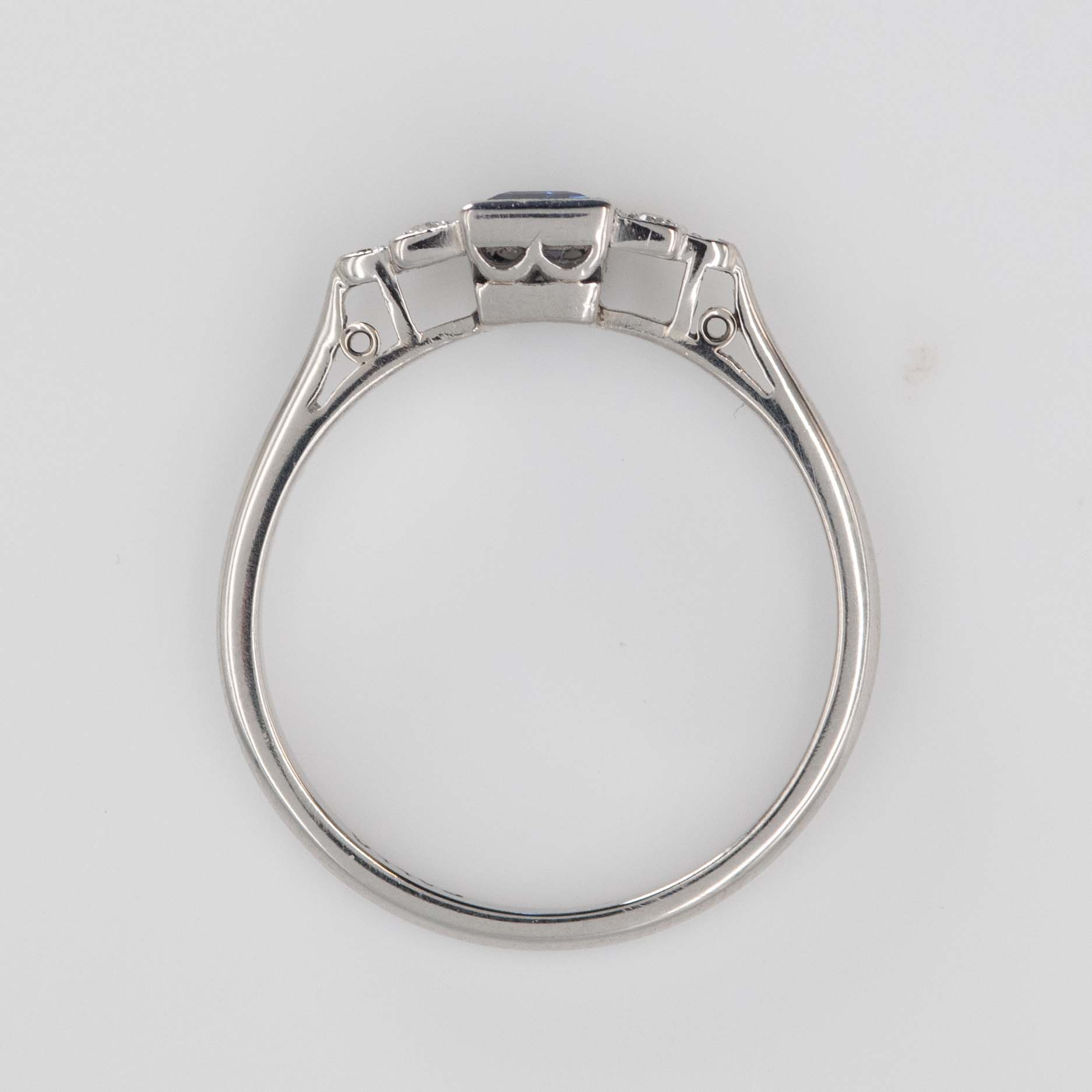 Art Deco Palladium Sapphire Diamond Ring - Friar House