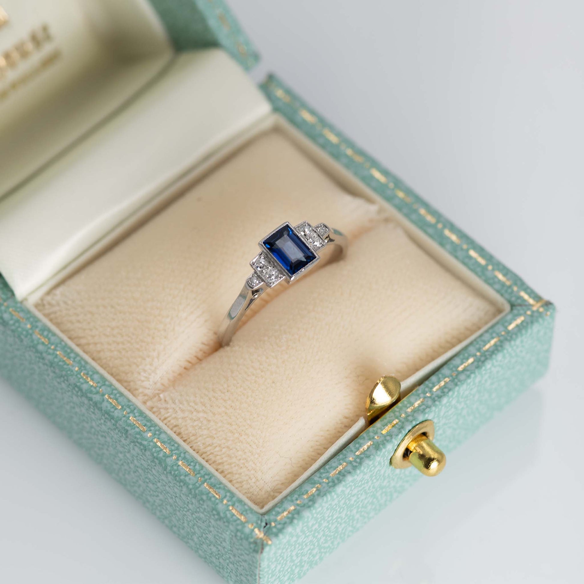 Art Deco Palladium Sapphire Diamond Ring - Friar House