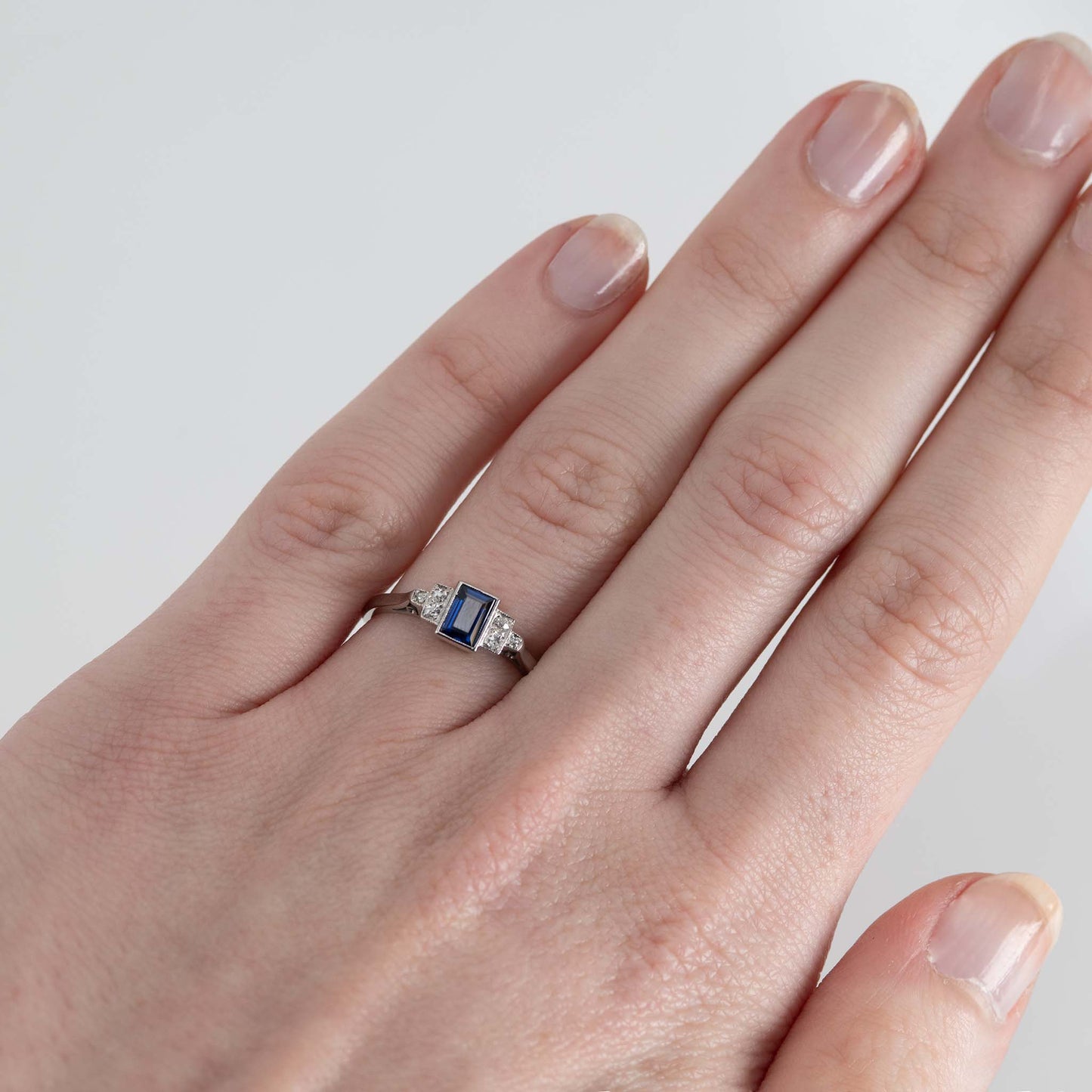 Art Deco Palladium Sapphire Diamond Ring - Friar House