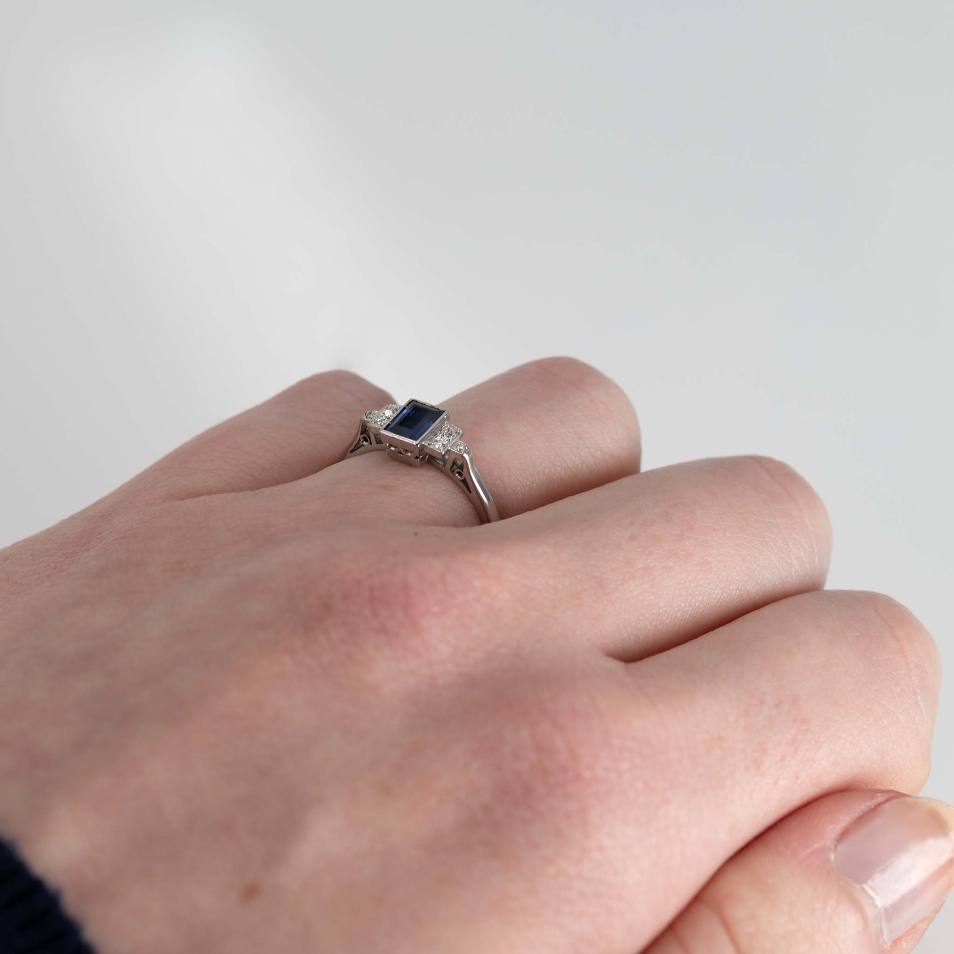 Art Deco Palladium Sapphire Diamond Ring - Friar House
