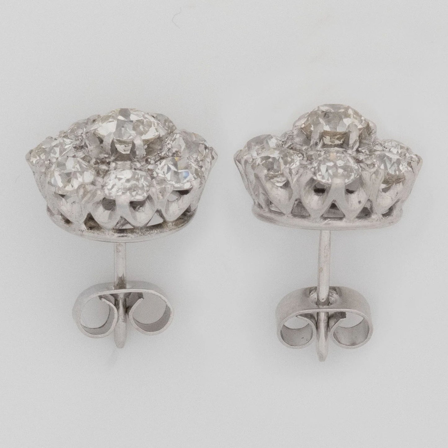 Art Deco Platinum 1.8 carat Diamond Cluster Earrings - Friar House