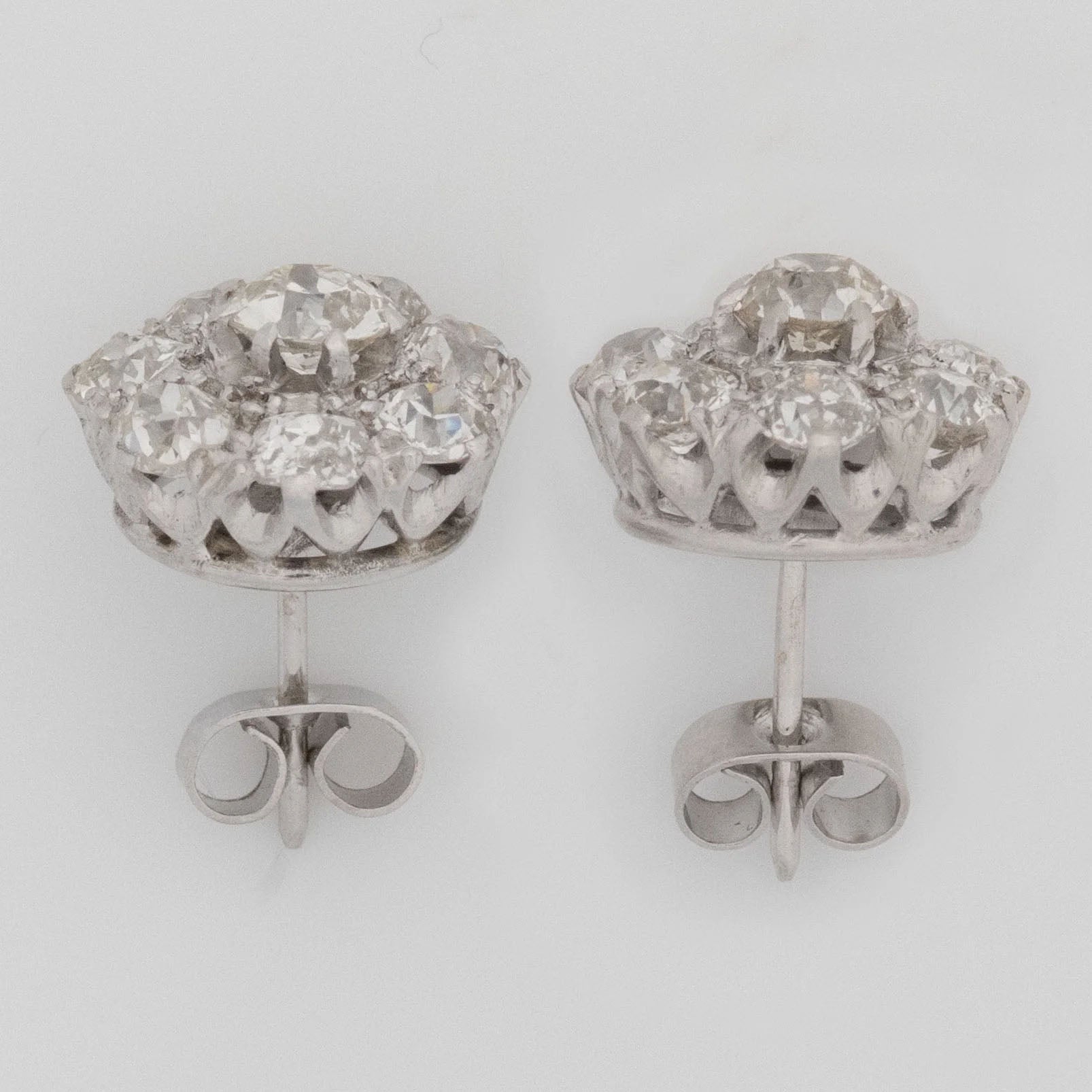 Art Deco Platinum 1.8 carat Diamond Cluster Earrings - Friar House