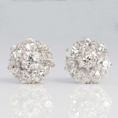 Art Deco Platinum 1.8 carat Diamond Cluster Earrings - Friar House