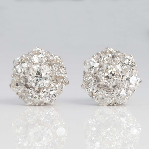Art Deco Platinum 1.8 carat Diamond Cluster Earrings - Friar House