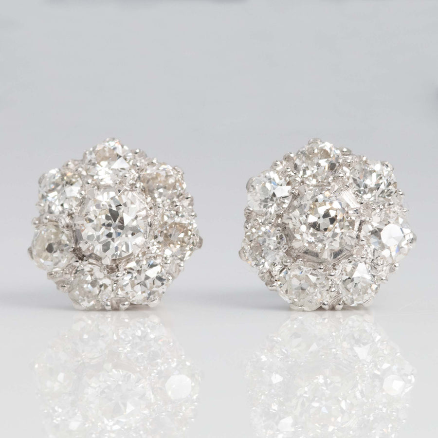 Art Deco Platinum 1.8 carat Diamond Cluster Earrings - Friar House