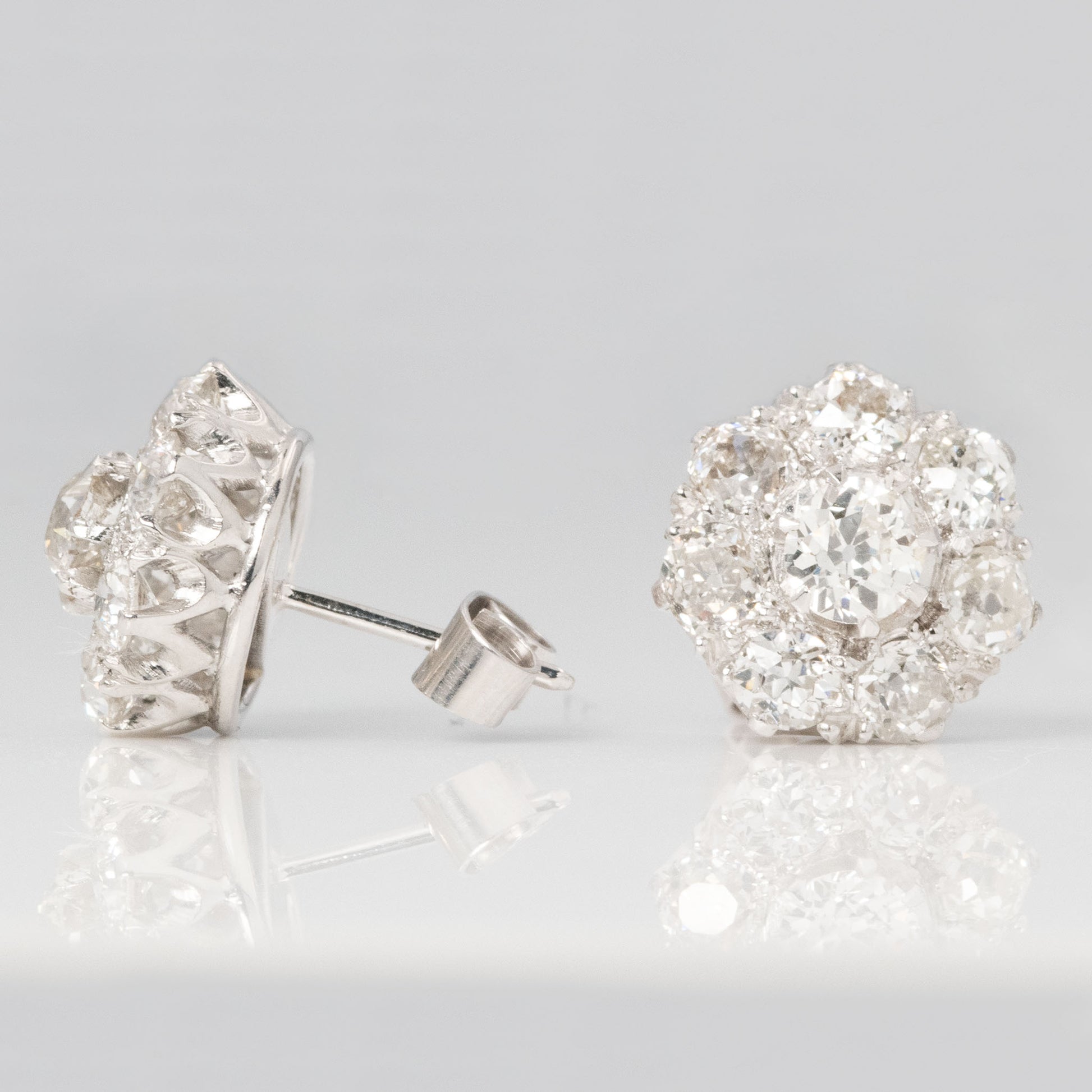 Art Deco Platinum 1.8 carat Diamond Cluster Earrings - Friar House