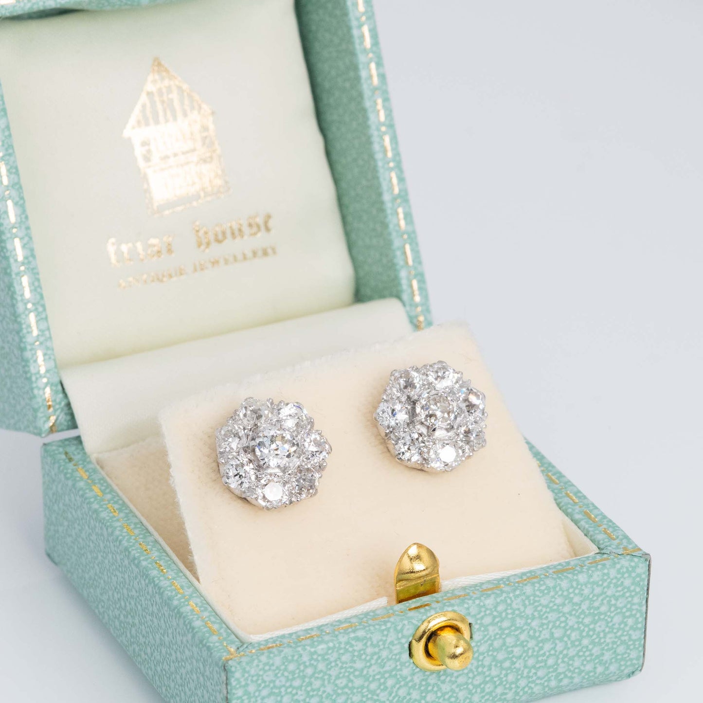 Art Deco Platinum 1.8 carat Diamond Cluster Earrings - Friar House