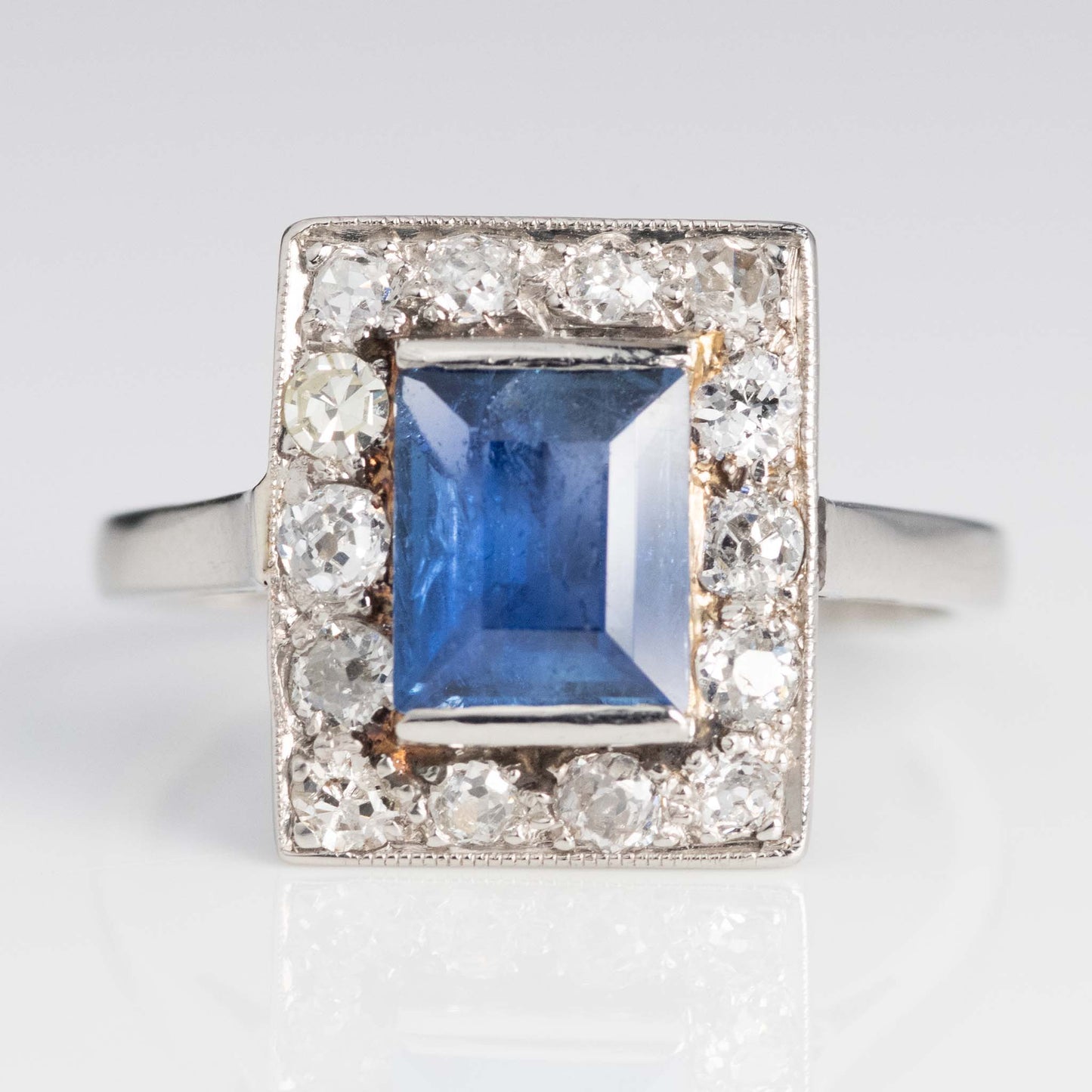 Art Deco Platinum 1.8 carat Sapphire and Diamond Cluster Ring - Friar House