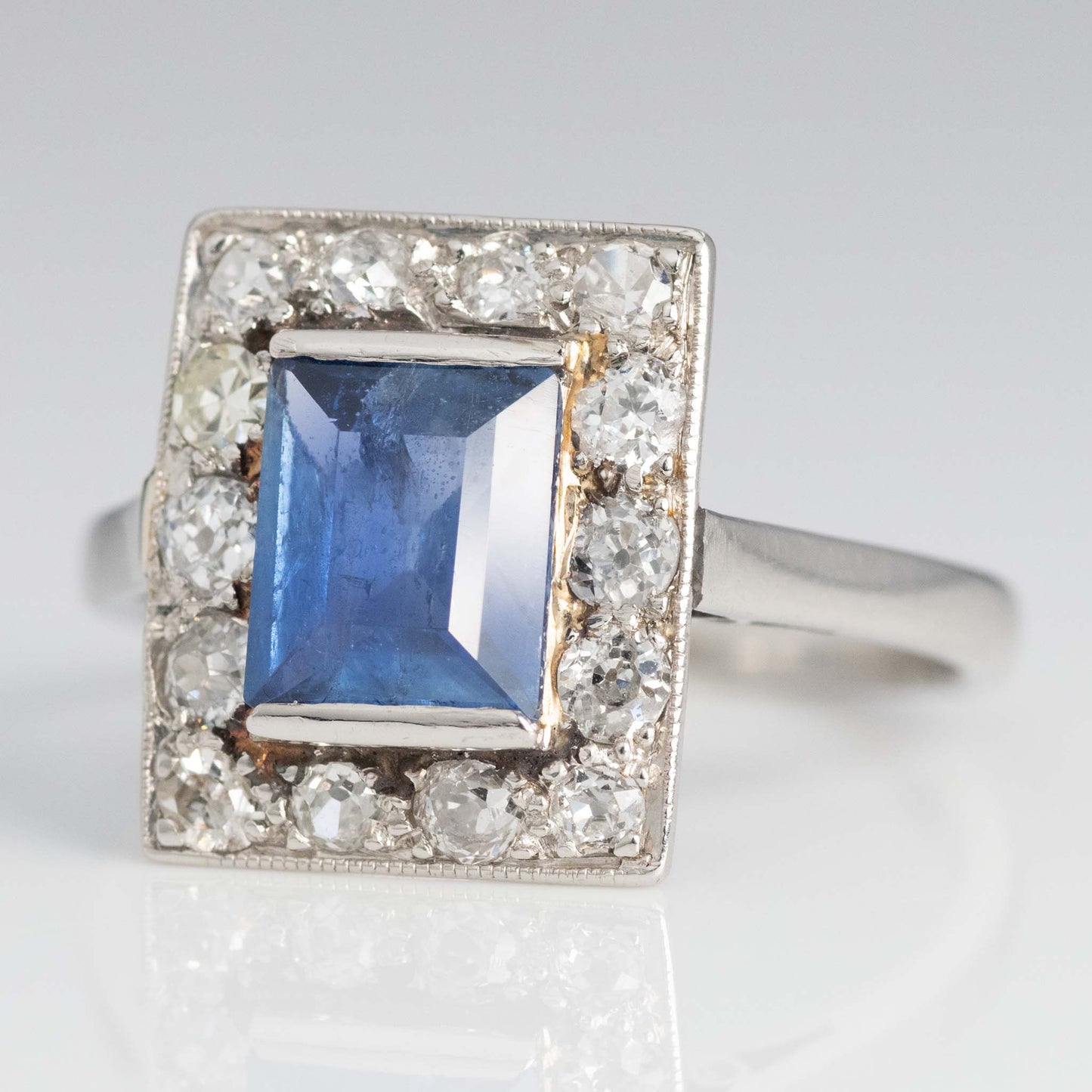 Art Deco Platinum 1.8 carat Sapphire and Diamond Cluster Ring - Friar House