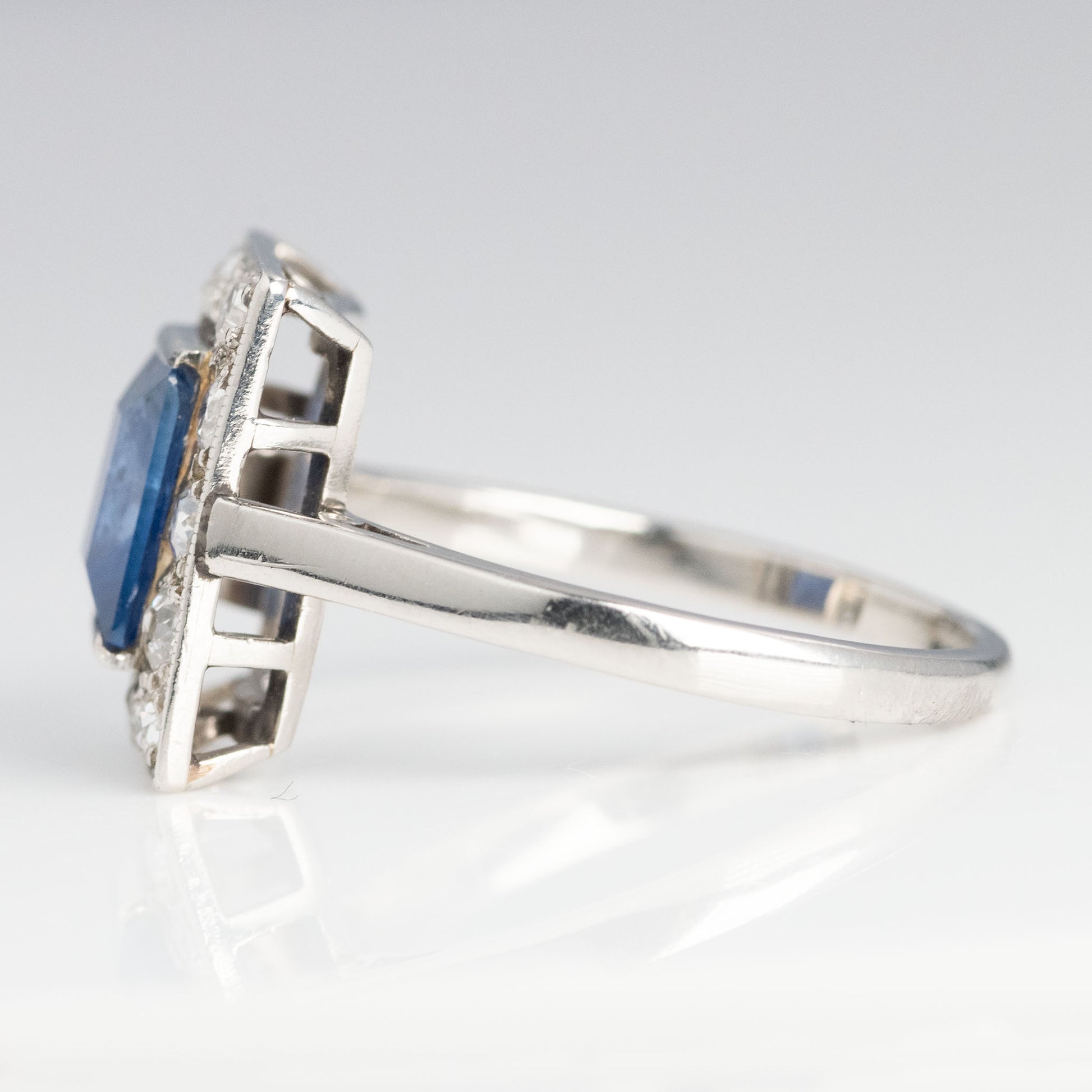 Art Deco Platinum 1.8 carat Sapphire and Diamond Cluster Ring - Friar House