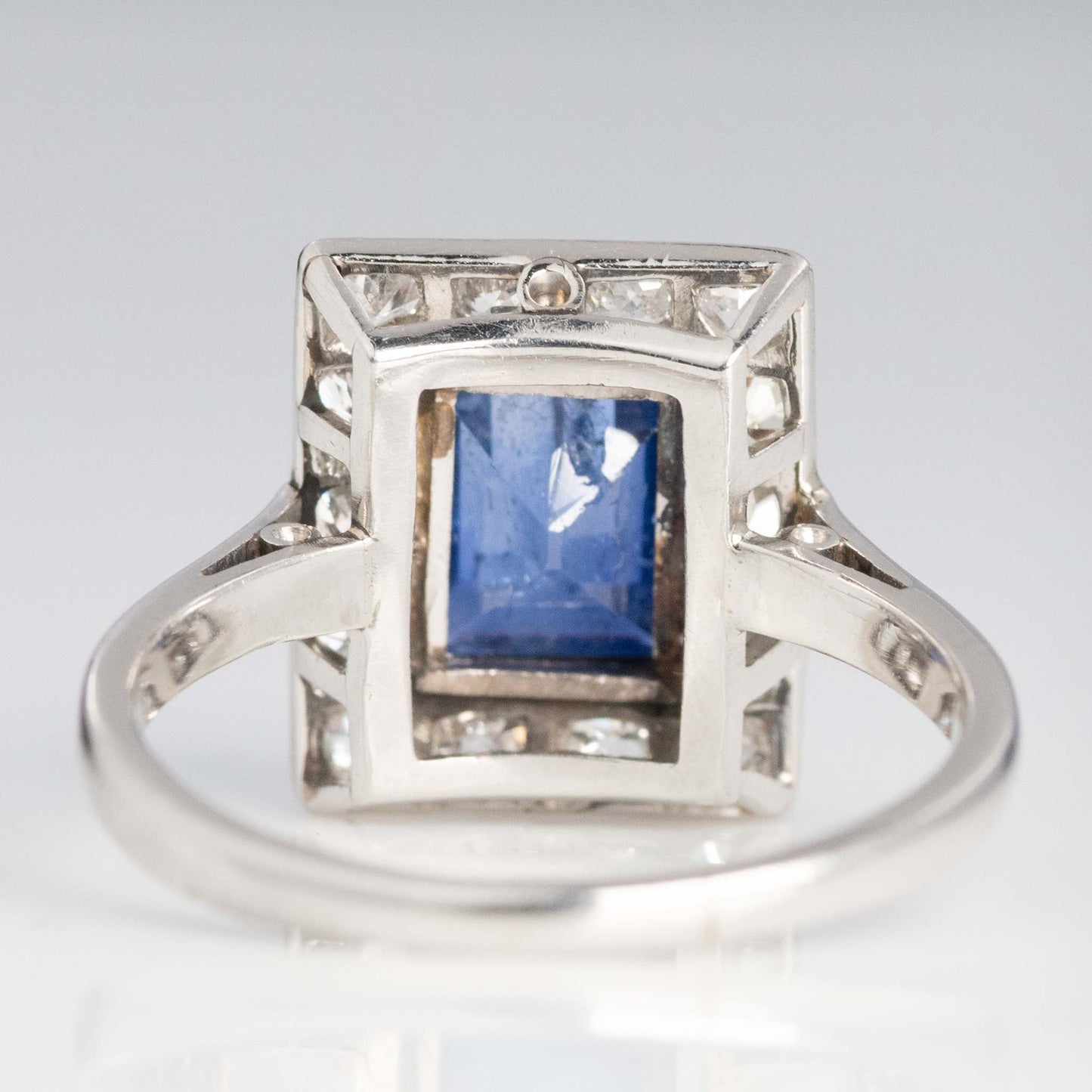 Art Deco Platinum 1.8 carat Sapphire and Diamond Cluster Ring - Friar House