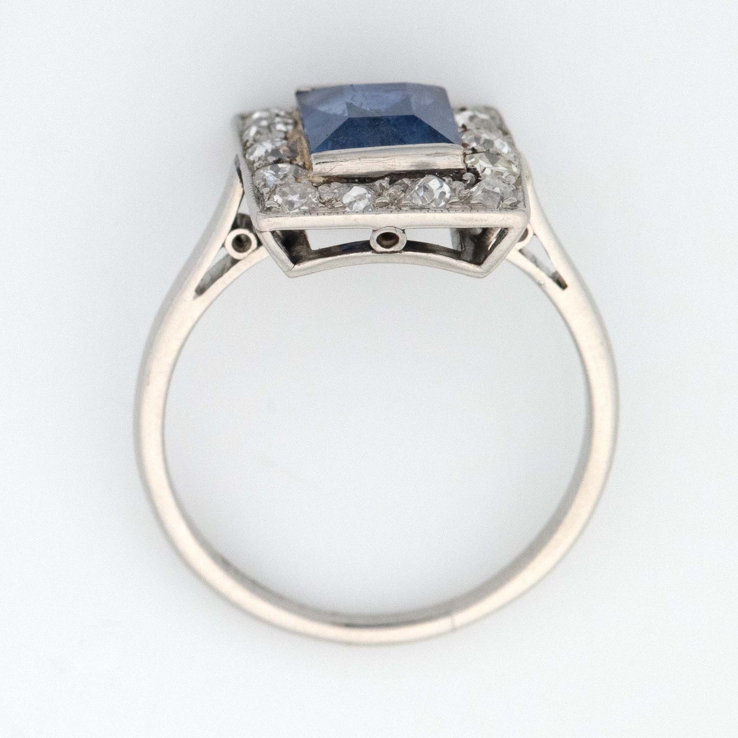 Art Deco Platinum 1.8 carat Sapphire and Diamond Cluster Ring - Friar House