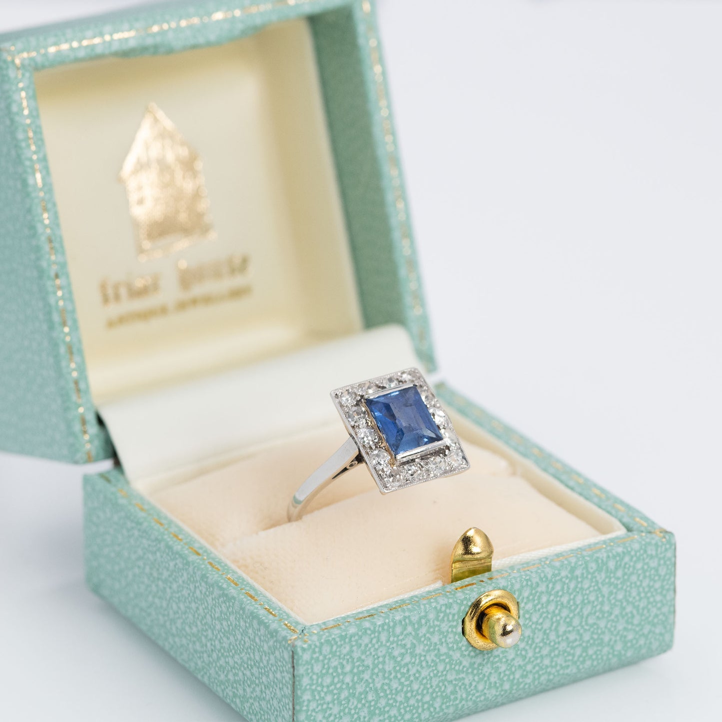 Art Deco Platinum 1.8 carat Sapphire and Diamond Cluster Ring - Friar House