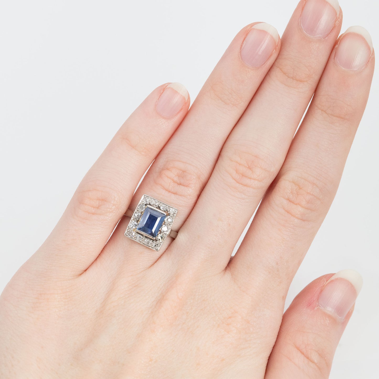 Art Deco Platinum 1.8 carat Sapphire and Diamond Cluster Ring - Friar House