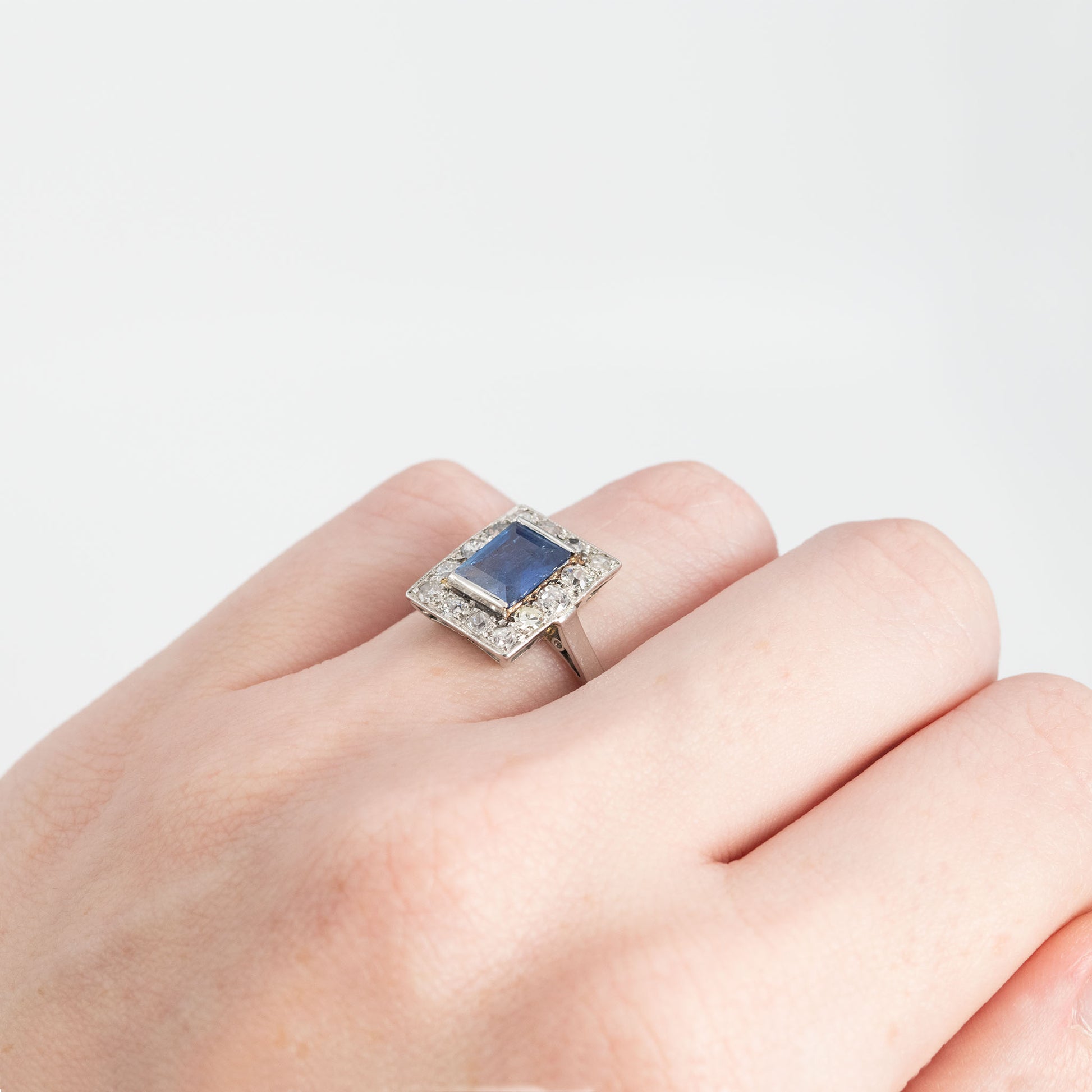 Art Deco Platinum 1.8 carat Sapphire and Diamond Cluster Ring - Friar House