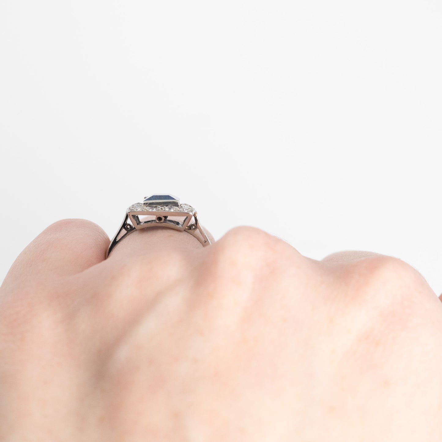 Art Deco Platinum 1.8 carat Sapphire and Diamond Cluster Ring - Friar House