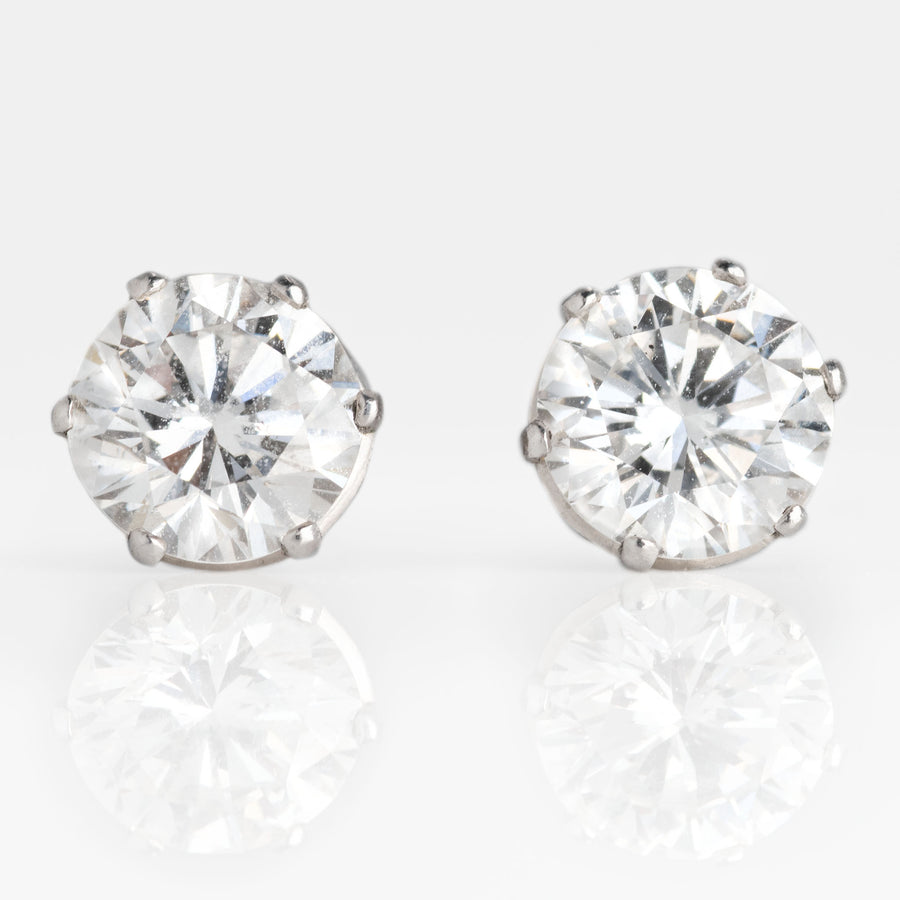 Art Deco Platinum 2.40 Carat Diamond Stud Earrings - Friar House