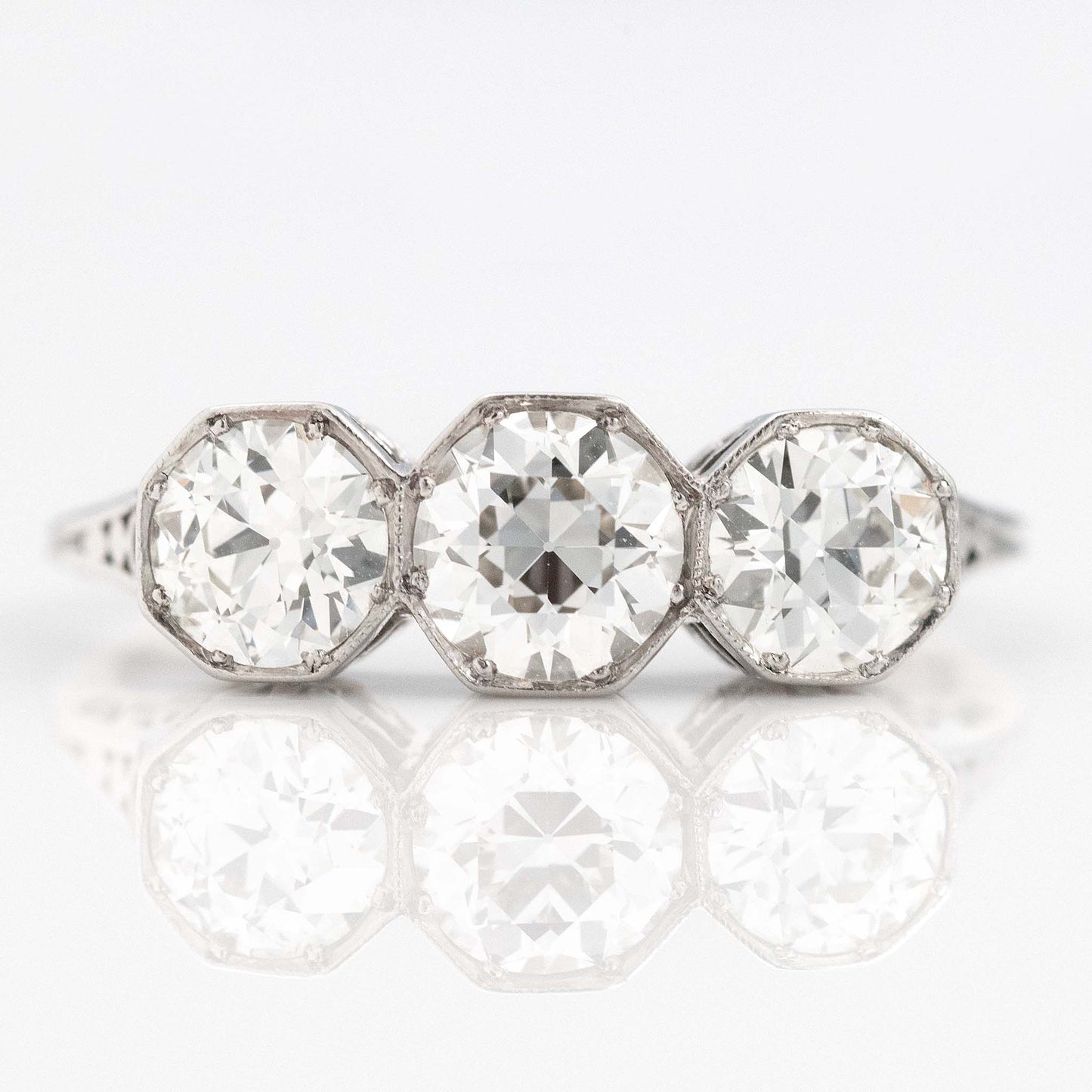 Art Deco Platinum 2 Carat Diamond Three Stone Ring - Friar House Antique Jewellery