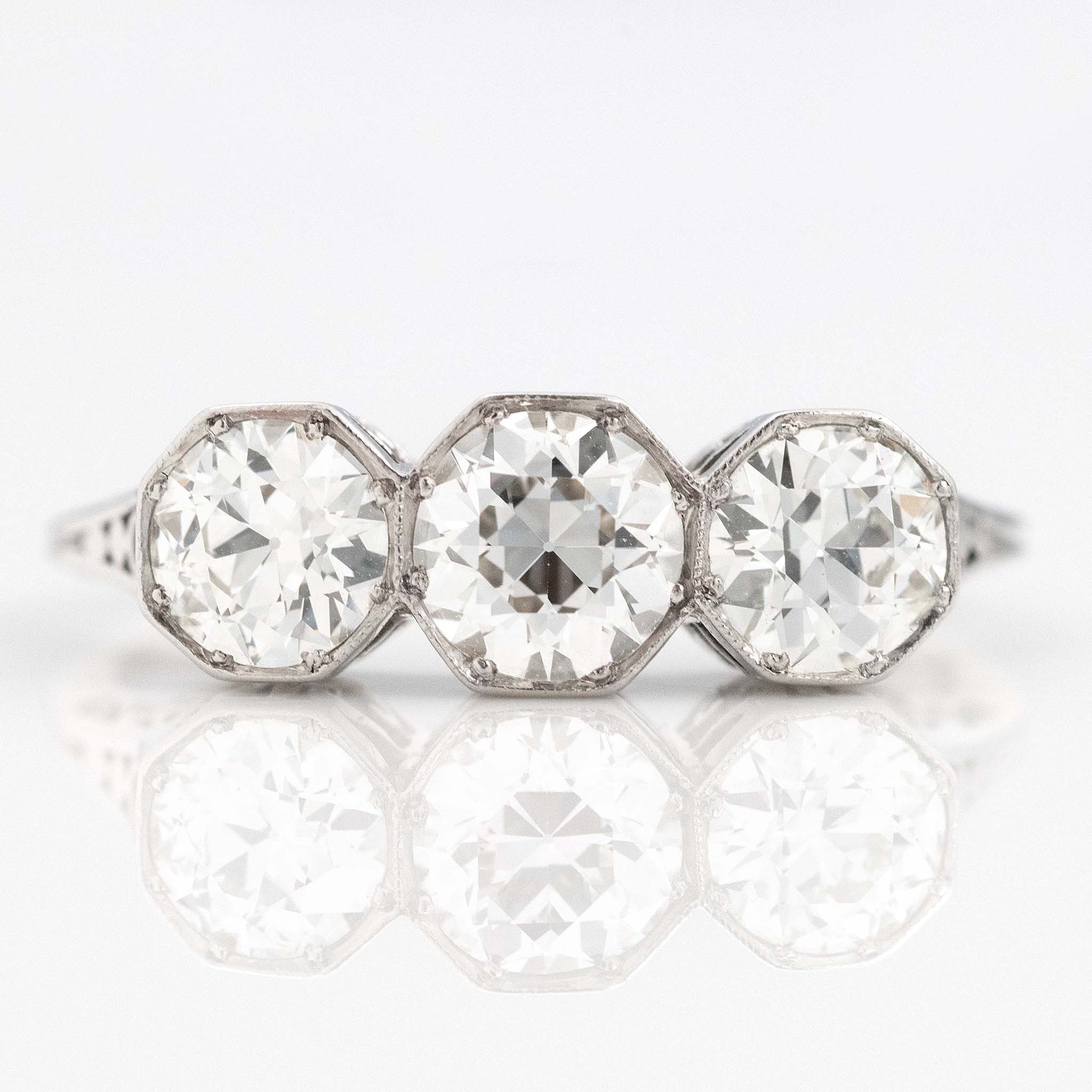 Art Deco Platinum 2 Carat Diamond Three Stone Ring - Friar House Antique Jewellery