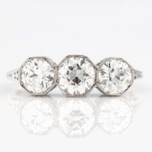 Art Deco Platinum 2 Carat Diamond Three Stone Ring - Friar House Antique Jewellery