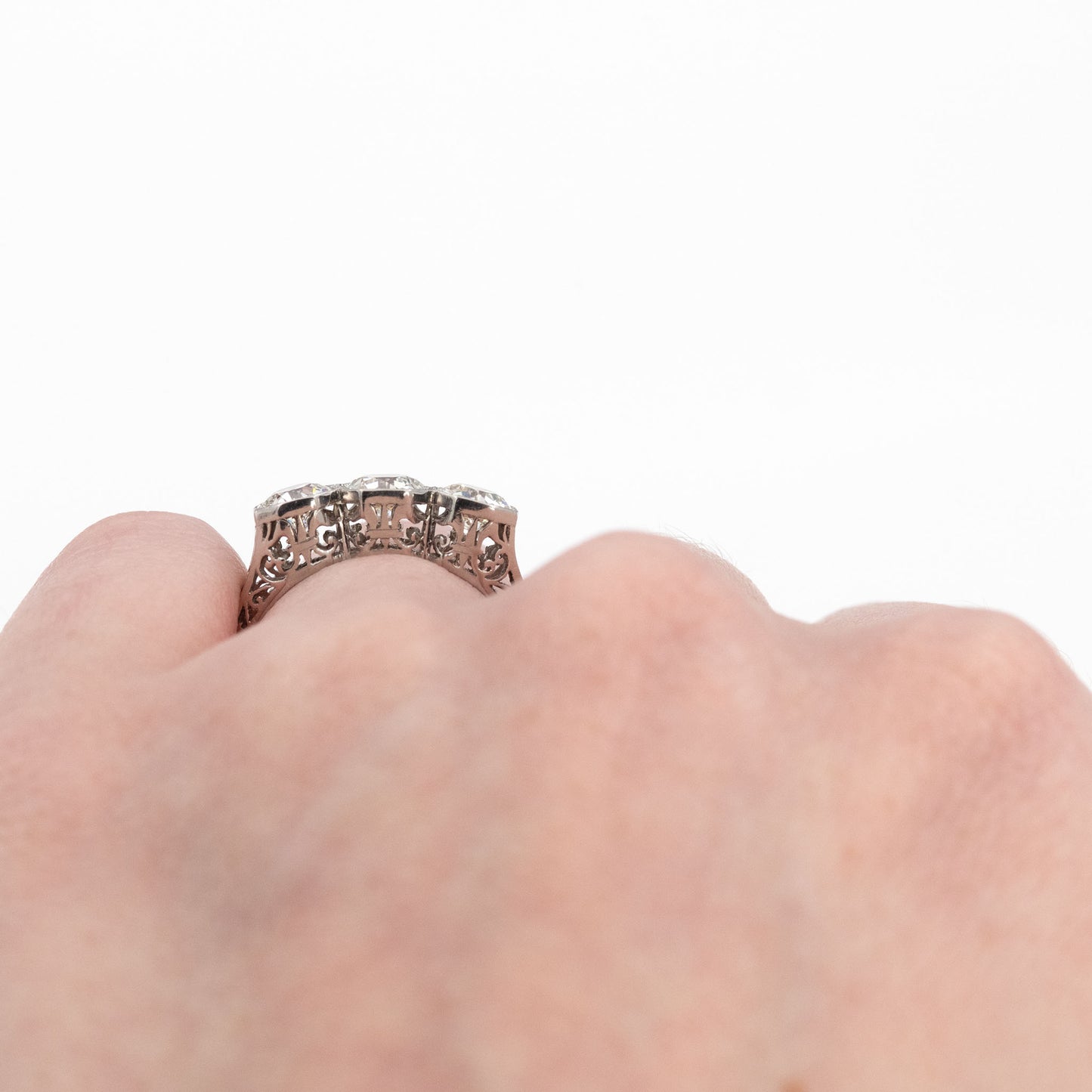 Art Deco Platinum 2 Carat Diamond Three Stone Ring - Friar House Antique Jewellery