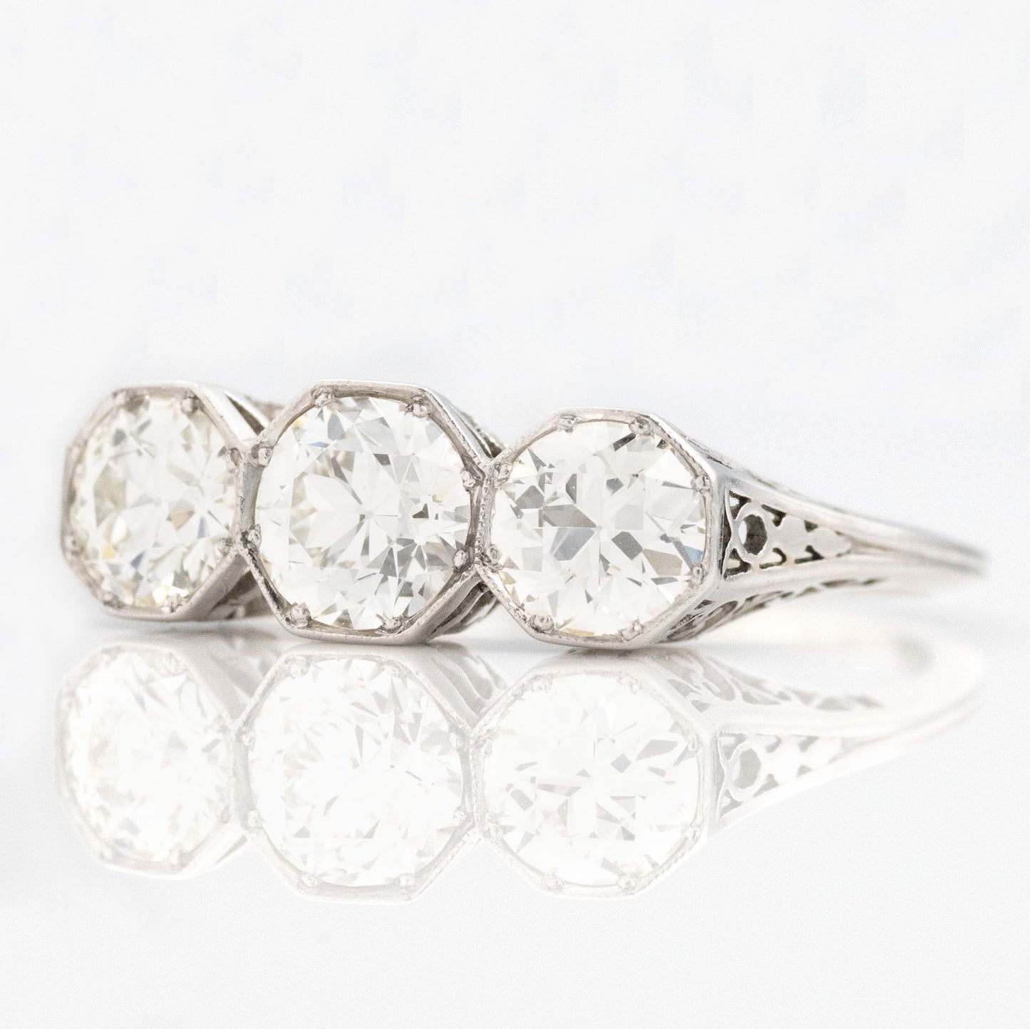 Art Deco Platinum 2 Carat Diamond Three Stone Ring - Friar House Antique Jewellery