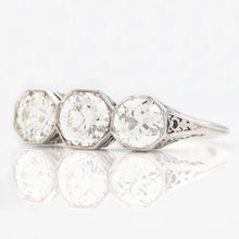 Art Deco Platinum 2 Carat Diamond Three Stone Ring - Friar House Antique Jewellery
