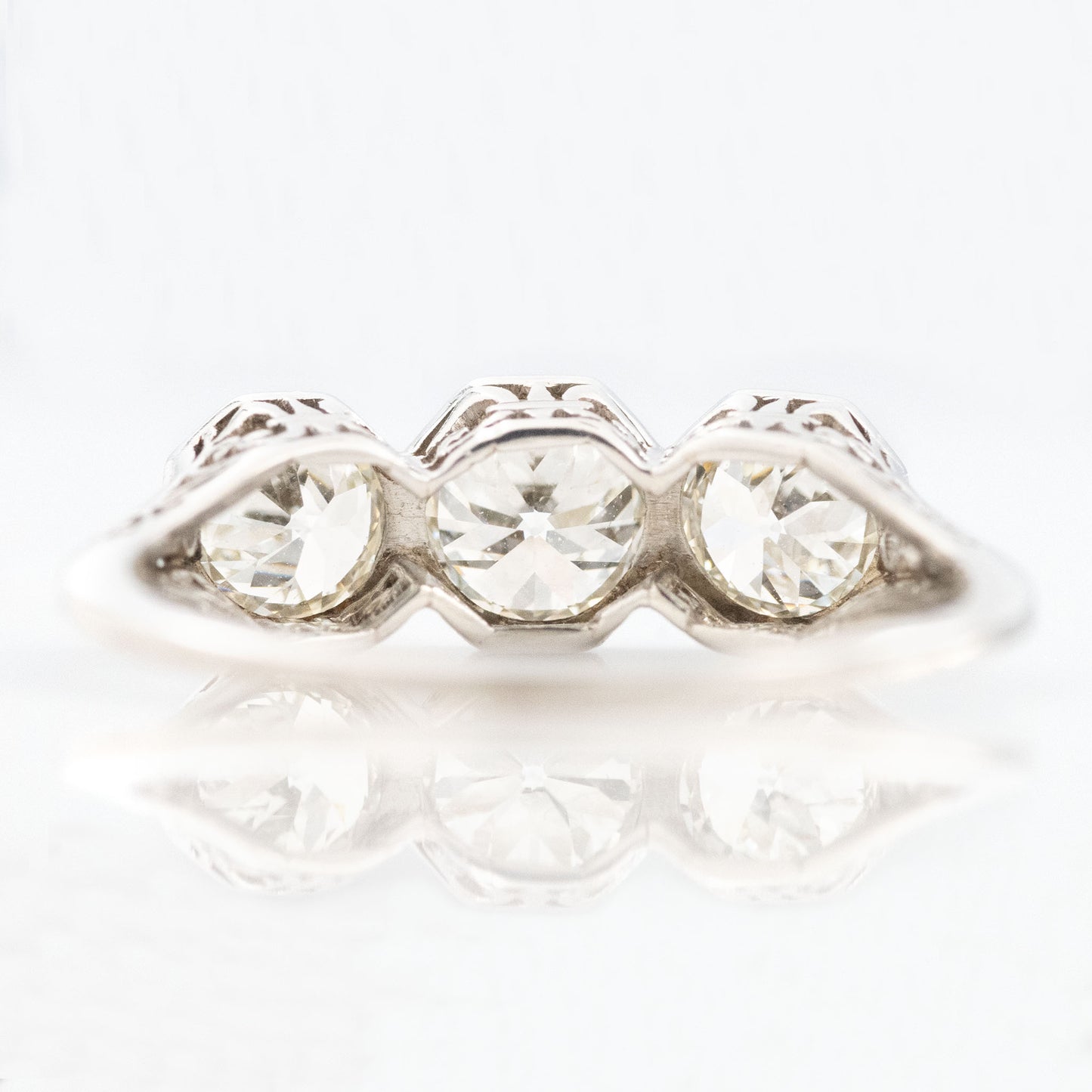 Art Deco Platinum 2 Carat Diamond Three Stone Ring - Friar House Antique Jewellery