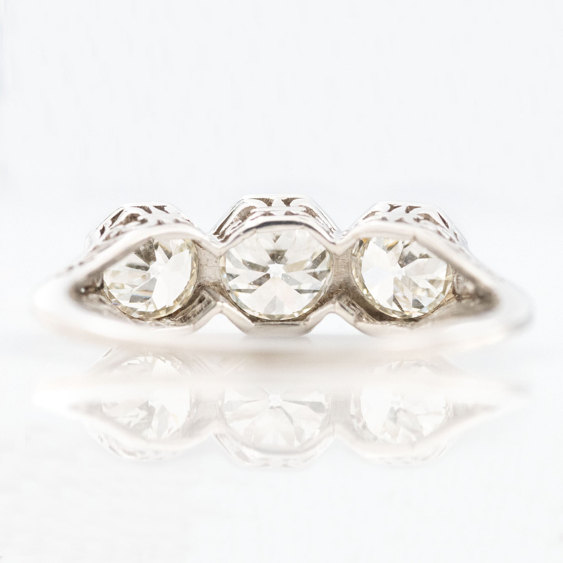 Art Deco Platinum 2 Carat Diamond Three Stone Ring - Friar House Antique Jewellery